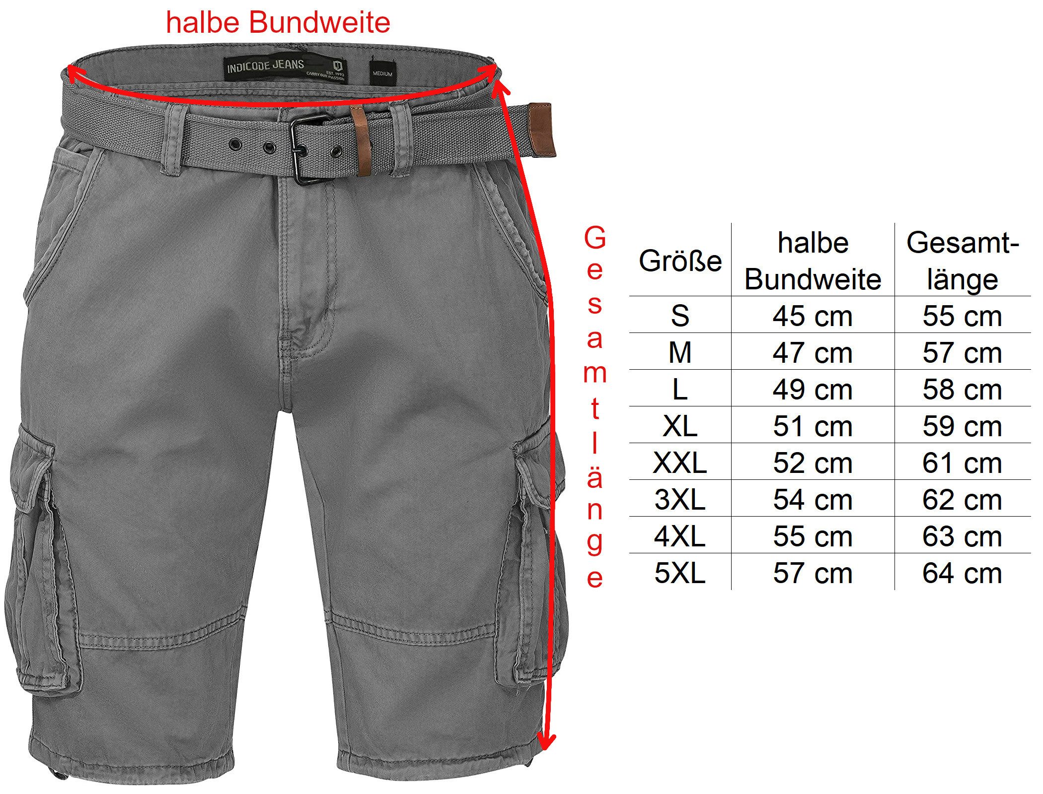 Indicode Cargoshorts Kjeld Herrencargoshorts mit 6 Taschen