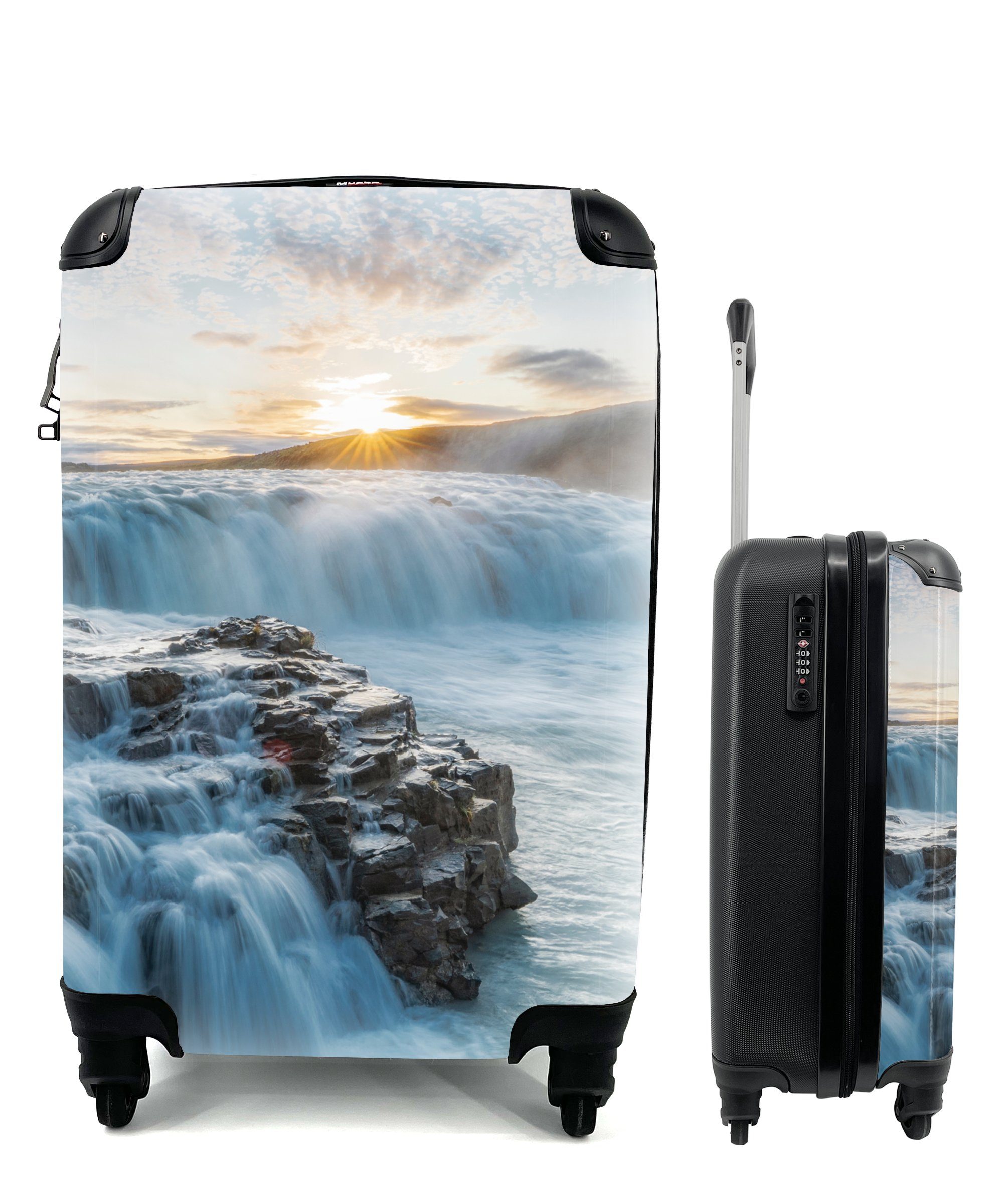 Sonne für - Handgepäckkoffer 4 Steine Rollen, mit Ferien, Wasser rollen, - Trolley, MuchoWow - Reisetasche Reisekoffer Wasserfall - Handgepäck Natur,