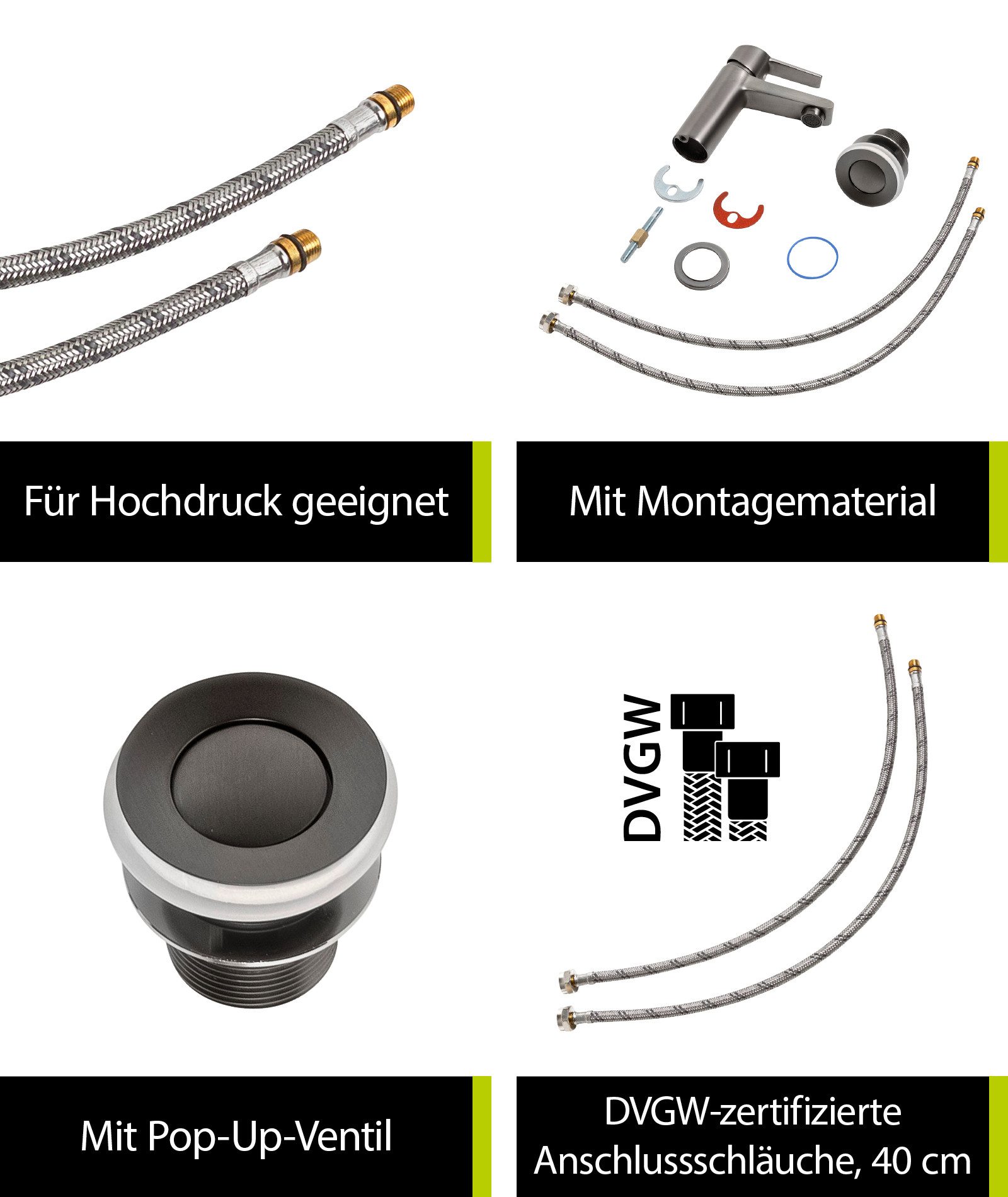 aquaSu Waschtischarmatur Onara Industrial, Pop-Up-Ventil, Kaltwassermittelstellung, Messing – Bild 4 von 5