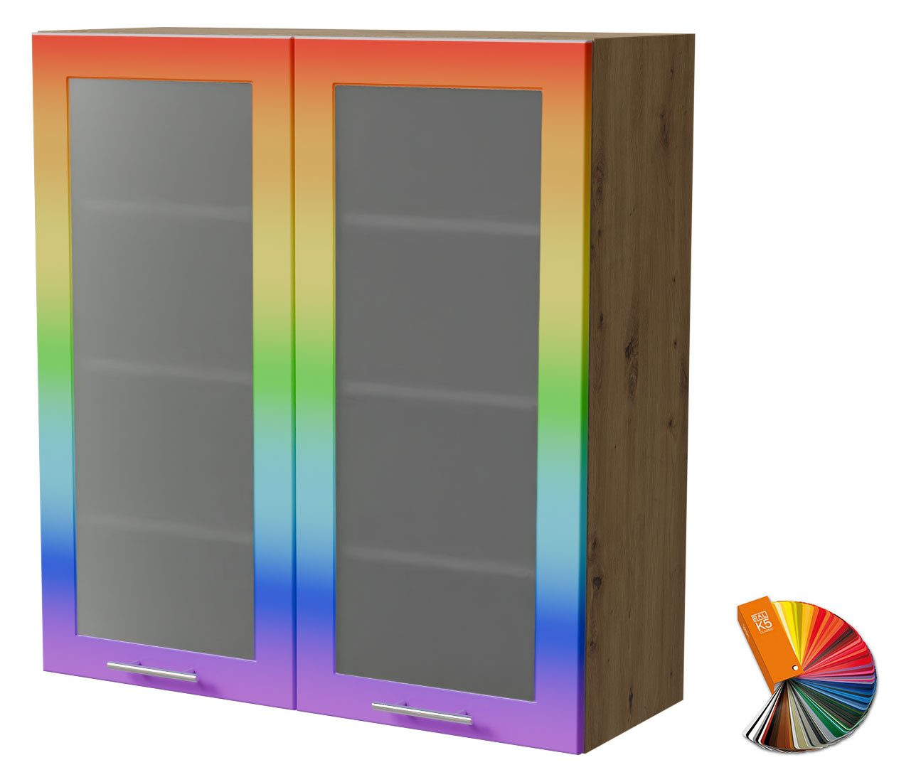 Feldmann-Wohnen Klapphängeschrank Bari (W4S/90, 2-türig, 3 Einlegeböden, 1-St., moderne Kassettenoptik, lackierte Fronten, 90x32,5x96cm) Eiche Artisan / RAL Wunschfarbe matt (K5)