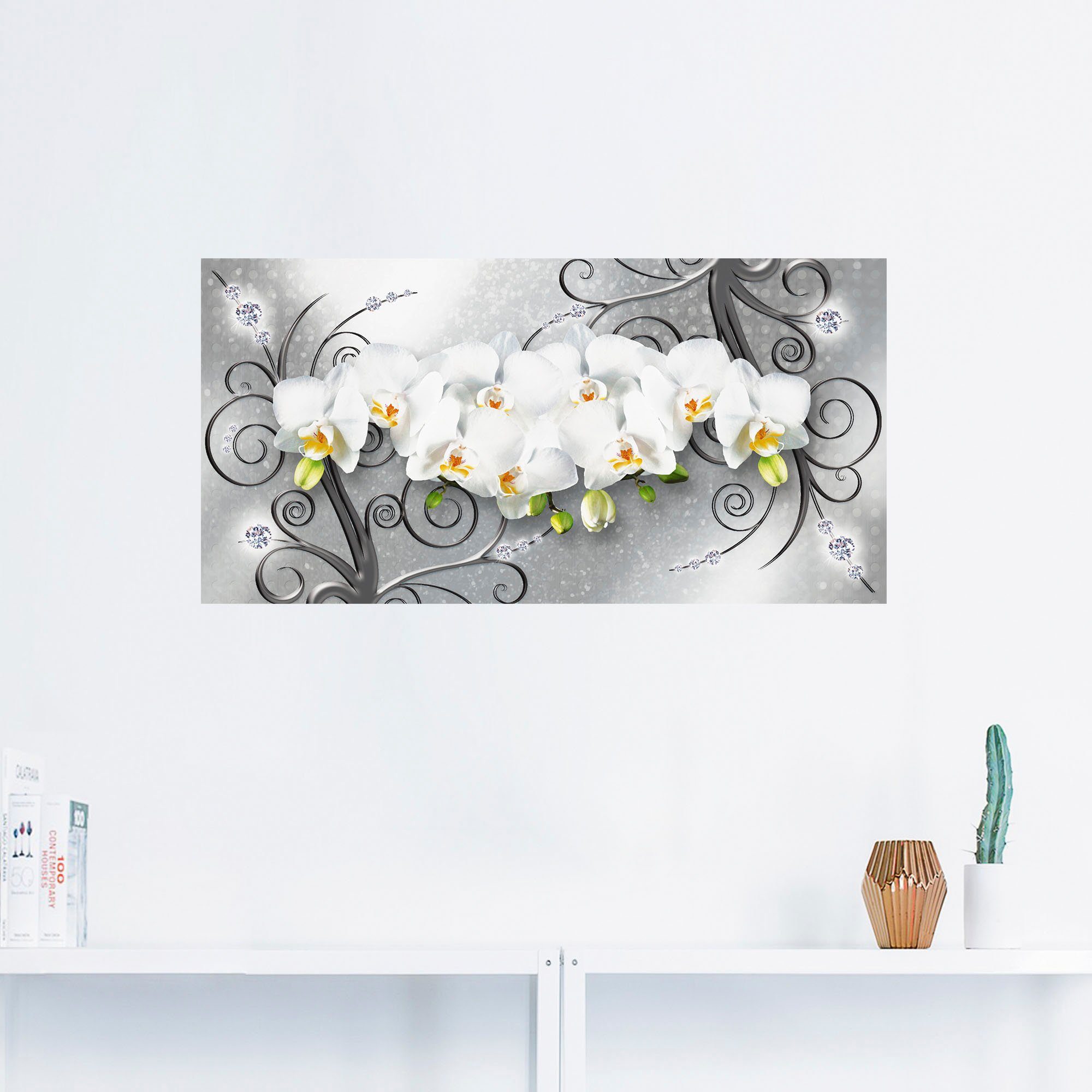 Artland Wandbild »weiße Orchideen auf Ornamenten«, Blumenbilder (1 Stück), in vielen Größen & Produktarten - Alubild / Outdoorbild für den Außenbereich, Leinwandbild, Poster, Wandaufkleber / Wandtattoo auch für Badezimmer geeignet-HomeTrends