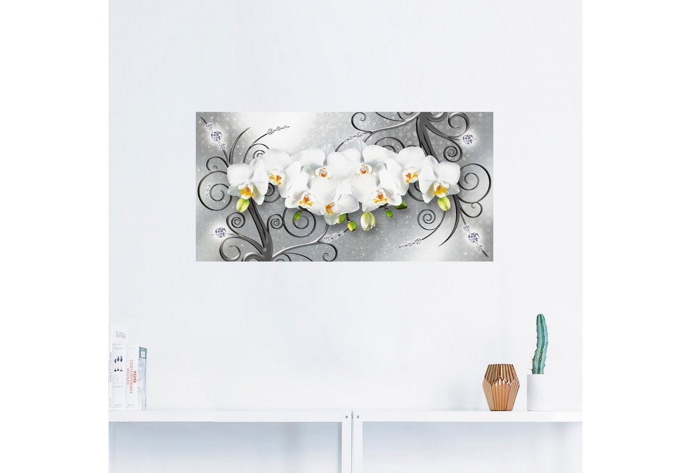 Artland Wandbild »weiße Orchideen auf Ornamenten«, Blumenbilder (1 Stück), in vielen Größen & Produktarten - Alubild / Outdoorbild für den Außenbereich, Leinwandbild, Poster, Wandaufkleber / Wandtattoo auch für Badezimmer geeignet-HomeTrends