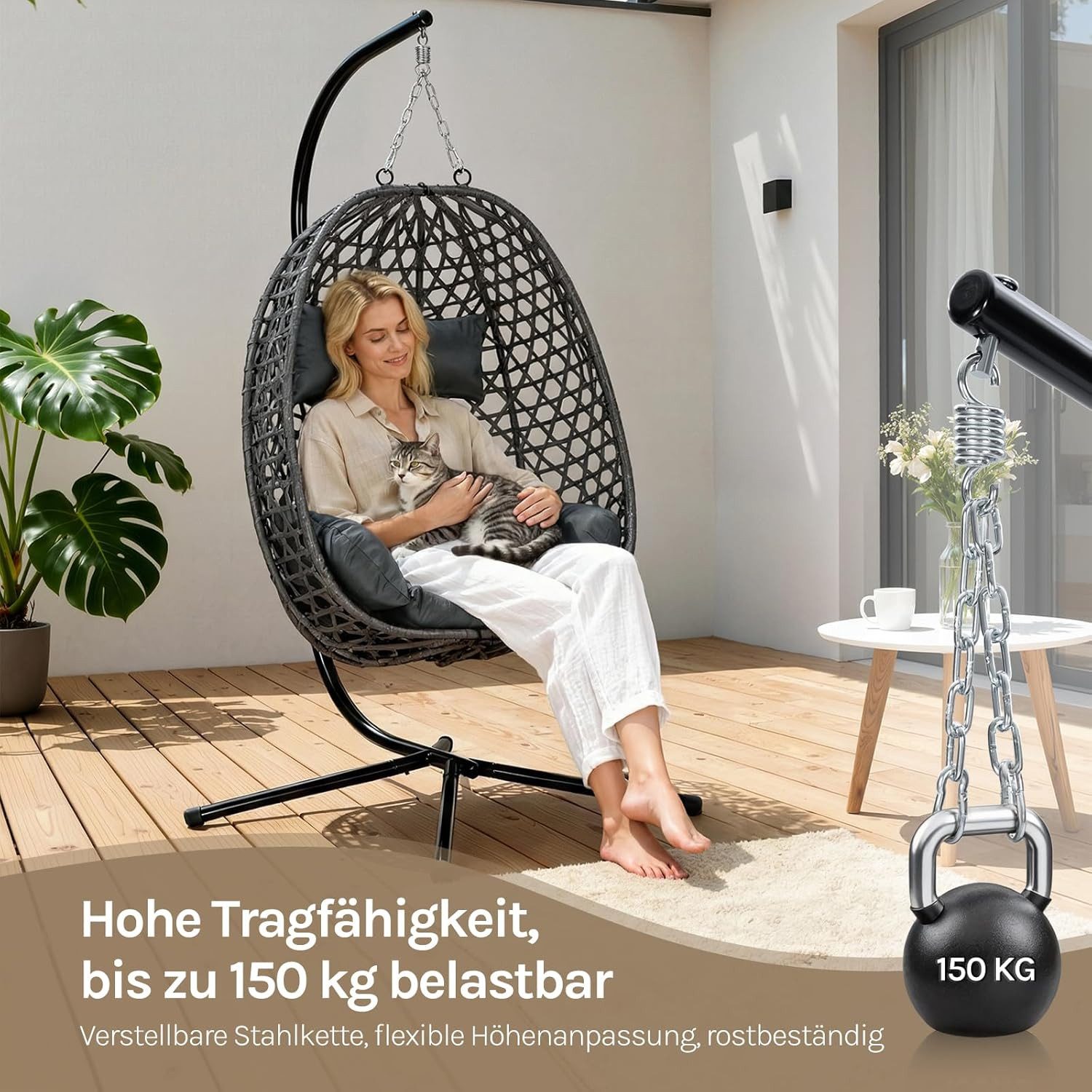 Woltu Hängesessel (1-St), mit Kissen und Kopfstütze, bis 150kg belastbar