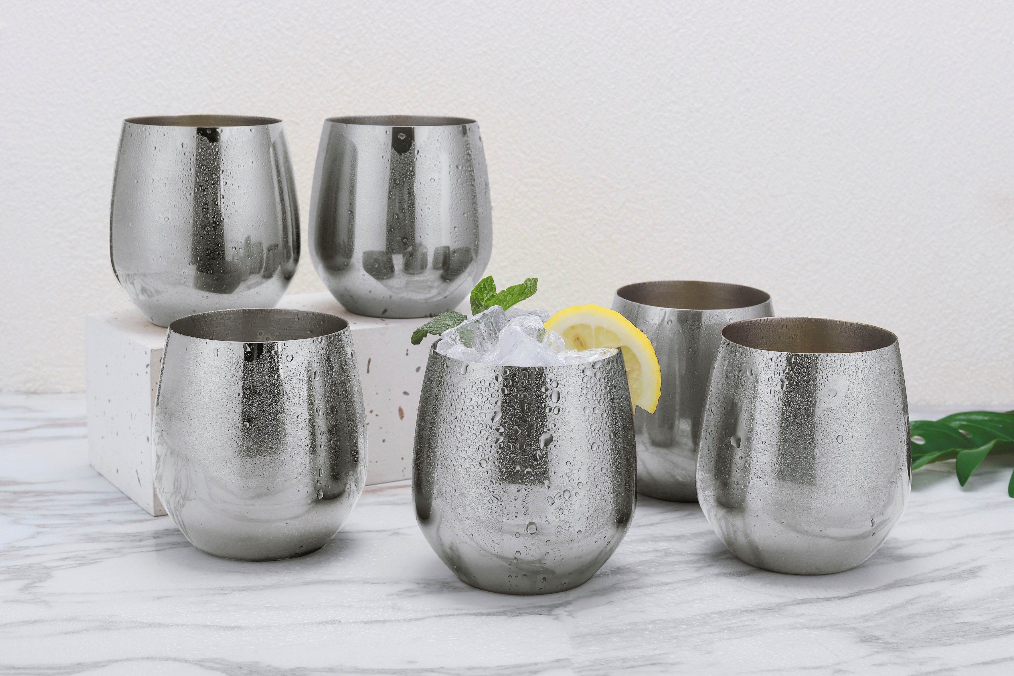 ECHTWERK Weinglas, 6-tlg., Edelstahl, (Wein & Wasserkelch-Set), 500 ml, bruchsicher, stiellos, 10 x 9,5 cm