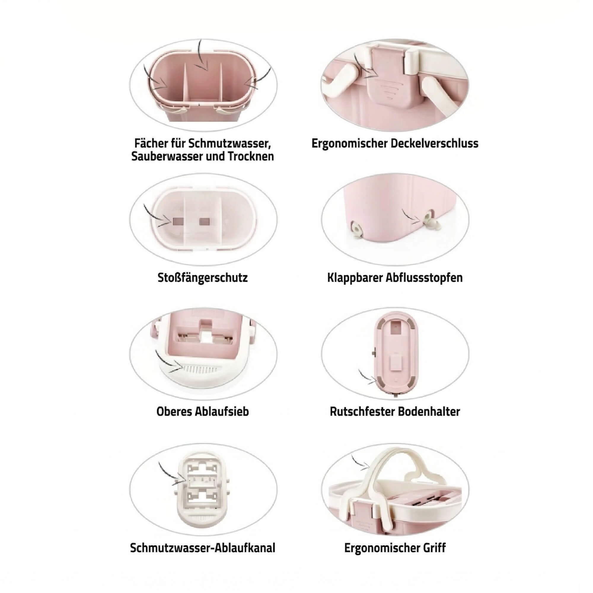 Vip Ahmet Wischmopp Wischmopp Set – Bodenwischer, 4xPad, (7-teilig (1 Eimer, 1 Edelstahlstiel, 1 Mopkopf, 4 Mikrofaserpads), Mop-Reinigungsset mit 3-Kammer-System