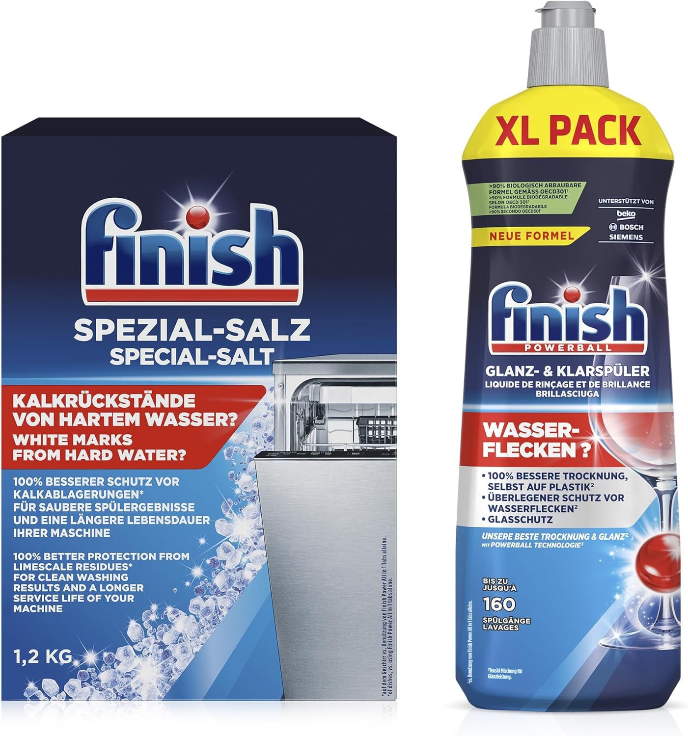 FINISH (800 ml) & Spezial Salz (1,2 kg) Klarspüler (Spülmaschinenpflege SET, [2-St)