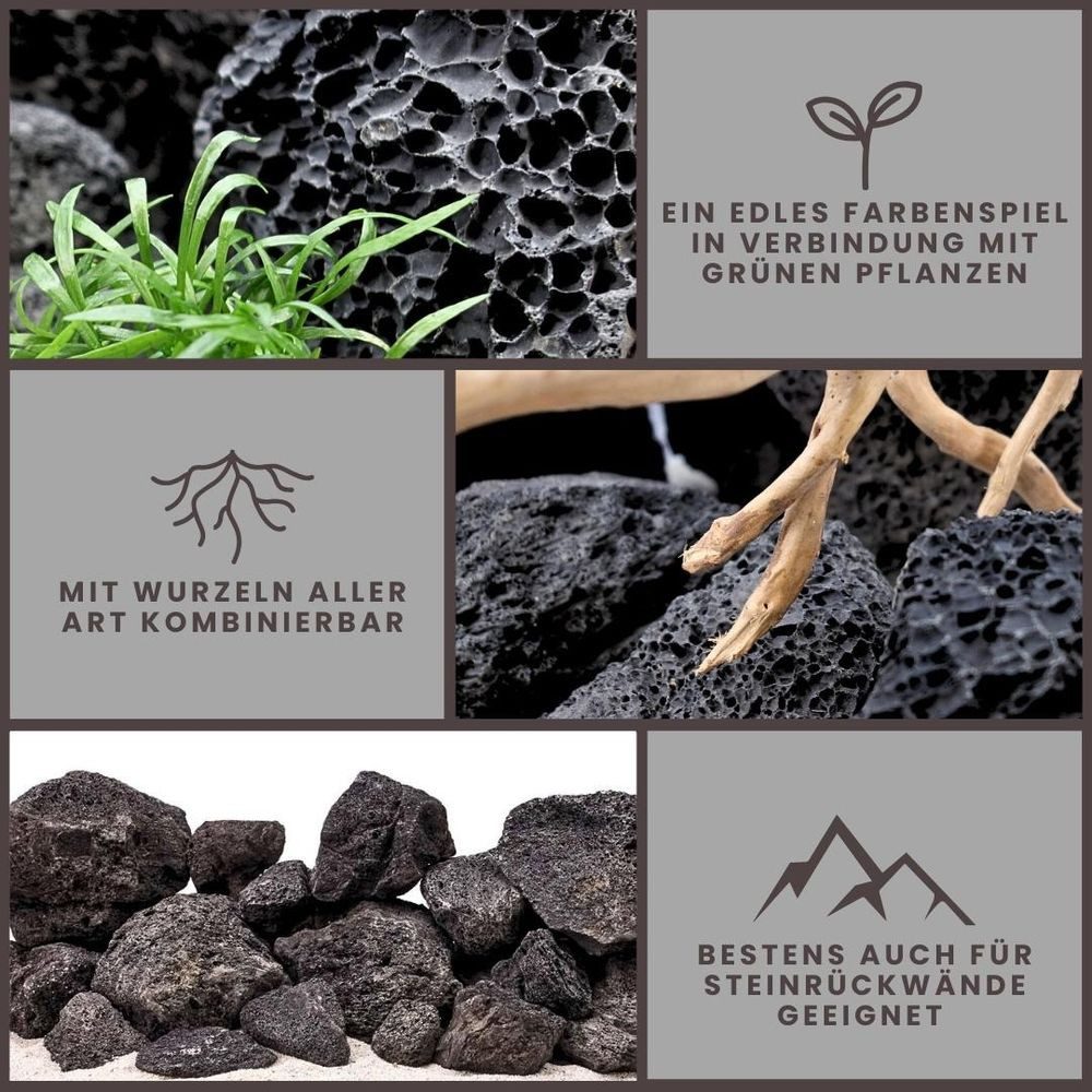 Aquaone Aquarium Aquarium Natursteine Lavastein schwarz 25 Kg Mix Größe S bis XL