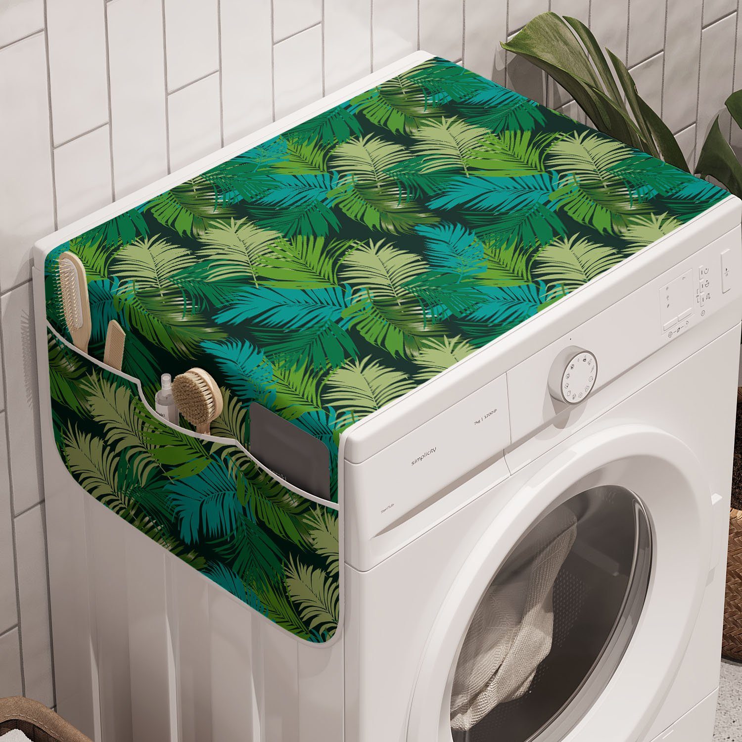 Abakuhaus Badorganizer Anti-Rutsch-Stoffabdeckung für Waschmaschine und Trockner, Palmblatt Tropischen Dschungel Motive