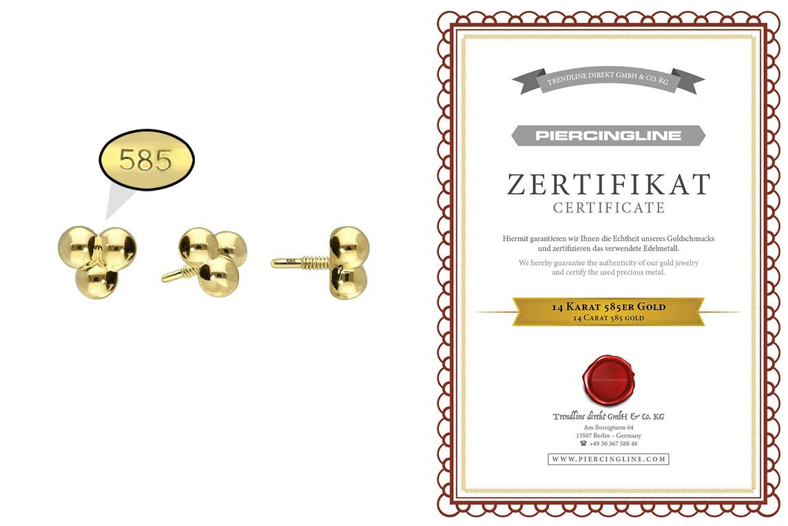 PIERCINGLINE Piercing-Set 14 Karat Gold Schraubaufsatz mit Außengewinde 3 KUGELN (Schraub-Aufsätze, 1-tlg)