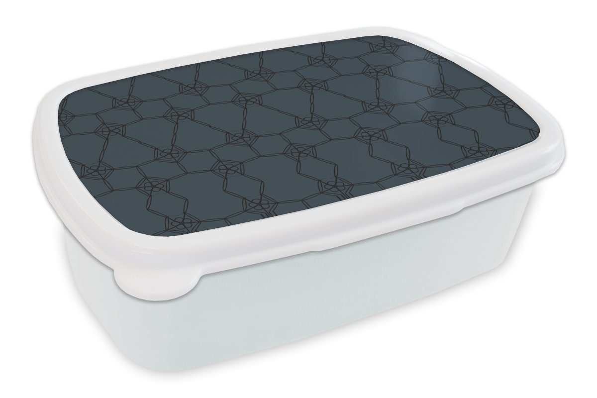 MuchoWow Lunchbox Muster - Blau - Schwarz - Linie, Kunststoff, (2-tlg), Brotbox für Kinder und Erwachsene, Brotdose, für Jungs und Mädchen weiß