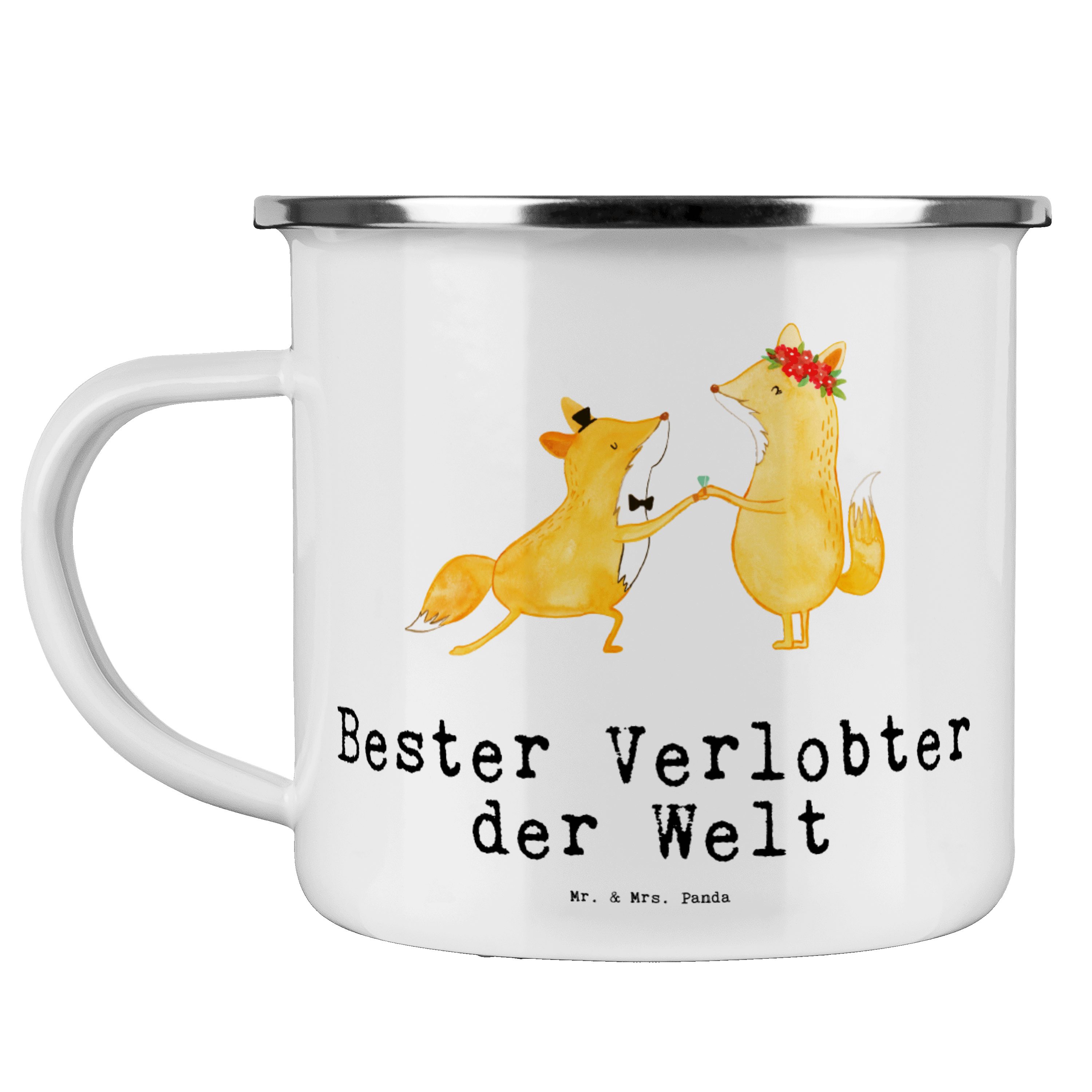 Mr. & Mrs. Panda Becher Fuchs Bester Verlobter der Welt - Weiß - Geschenk, Outdoor Tasse, Cam, Emaille