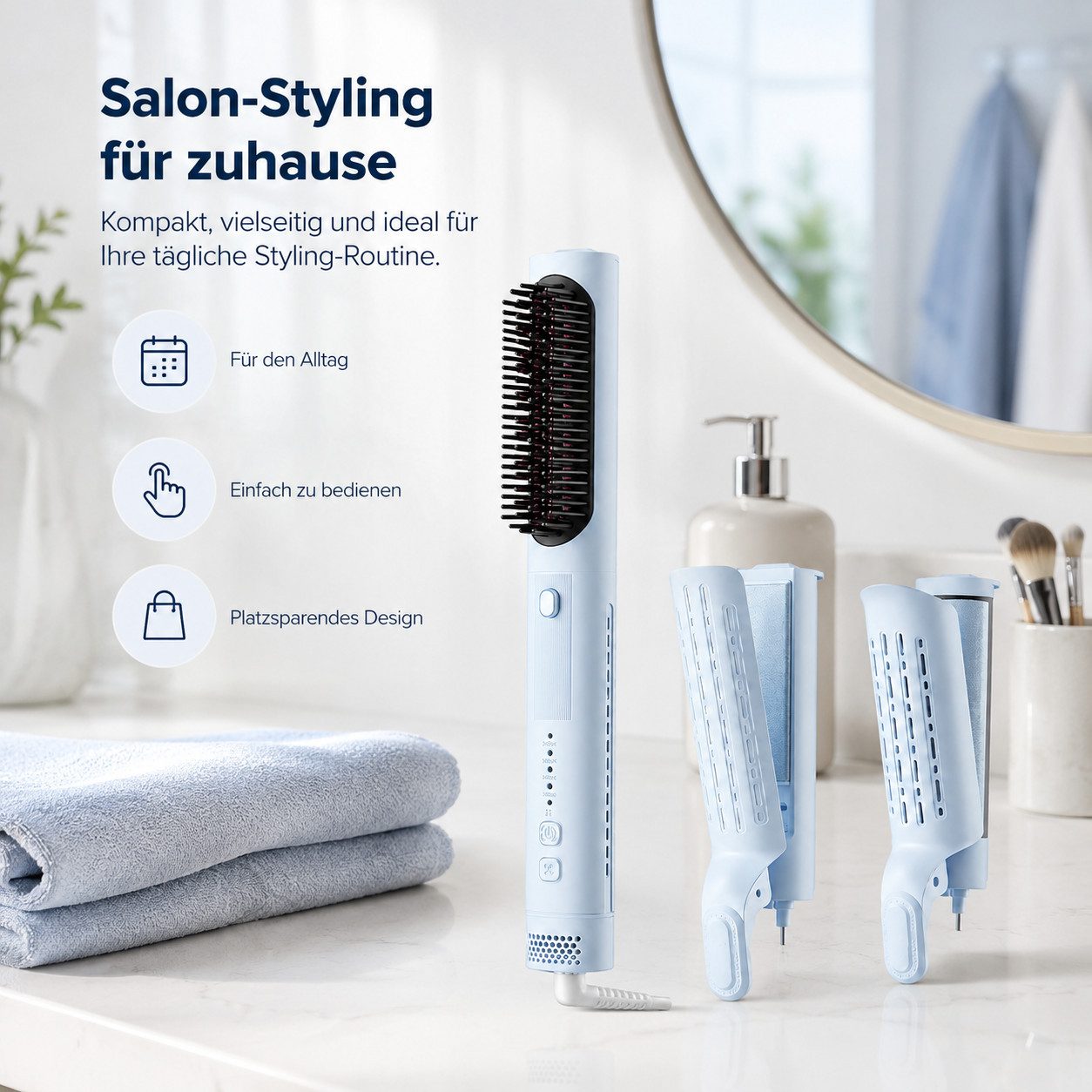 Tekoo Warmluftbürste 3in1 Multistyler Haarglätter & Volumenbürste mit Ionen & Kaltluft, Schonendes Styling, Frizz-Reduktion, Schnelle Abkühlung