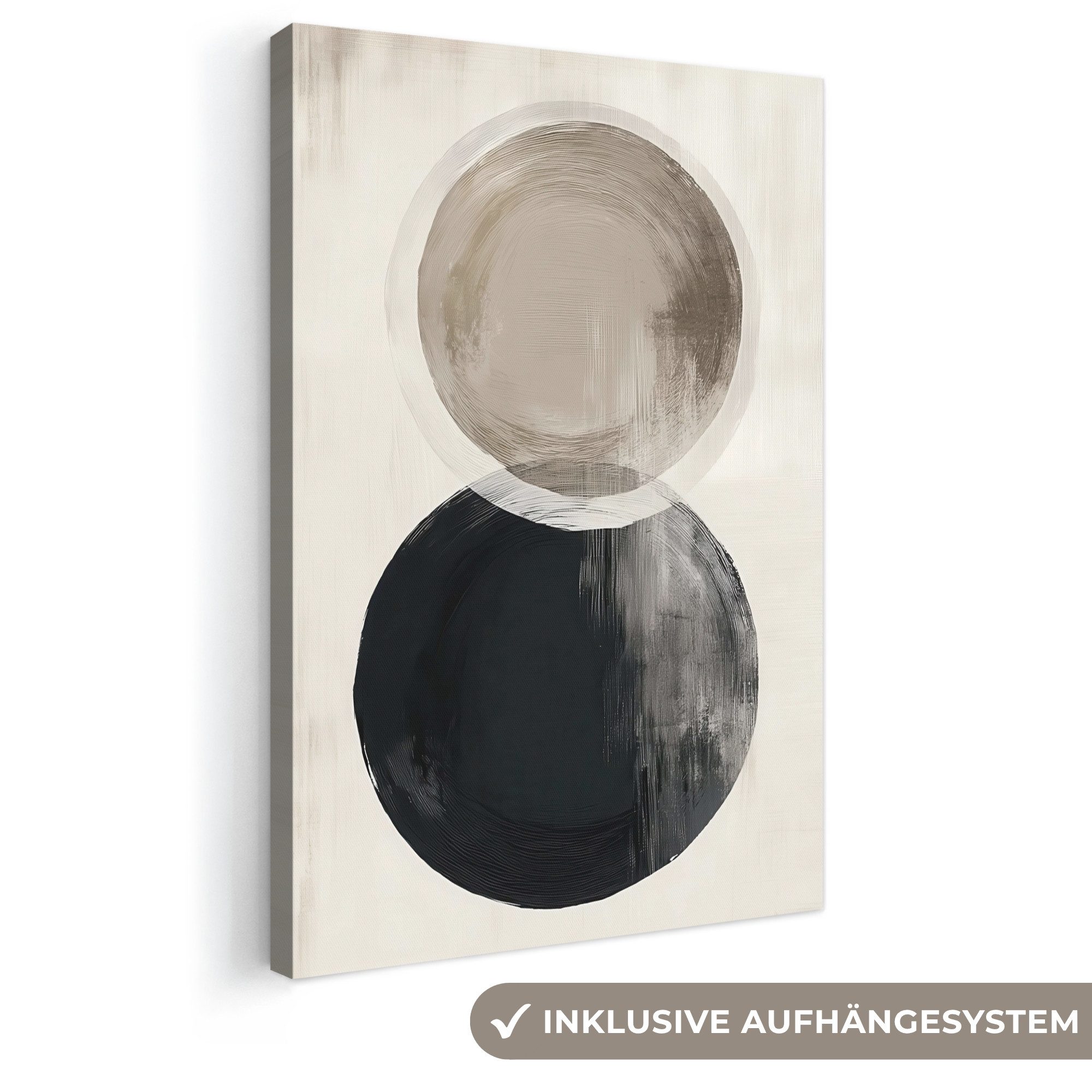 OneMillionCanvasses® Leinwandbild Kreise - Form - Beige - Abstrakt, Fotodruck (1 St), Leinwand Canvas Wandbild, Wanddekoration 20x30 cm