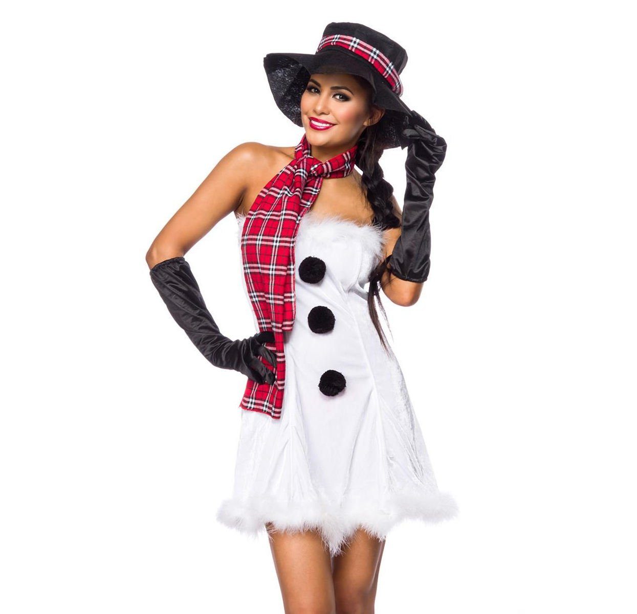 Kostüm 4-tlg. Snow Girl Kostüm Schneemann Outfit aus Plüsch und Samt