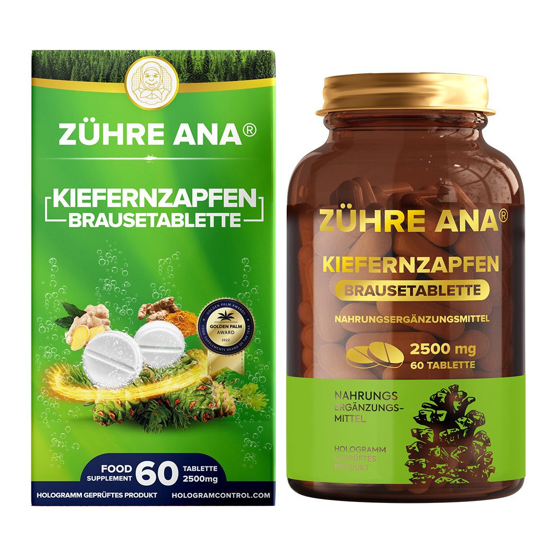 Zühre Ana® Kiefernzapfen Brausetablette - Natürlicher und reichhaltiger Inhalt Kapseln, 60 g, Kraftvolle und reichhaltige Formel, (60 Tabletten-2500 mg)
