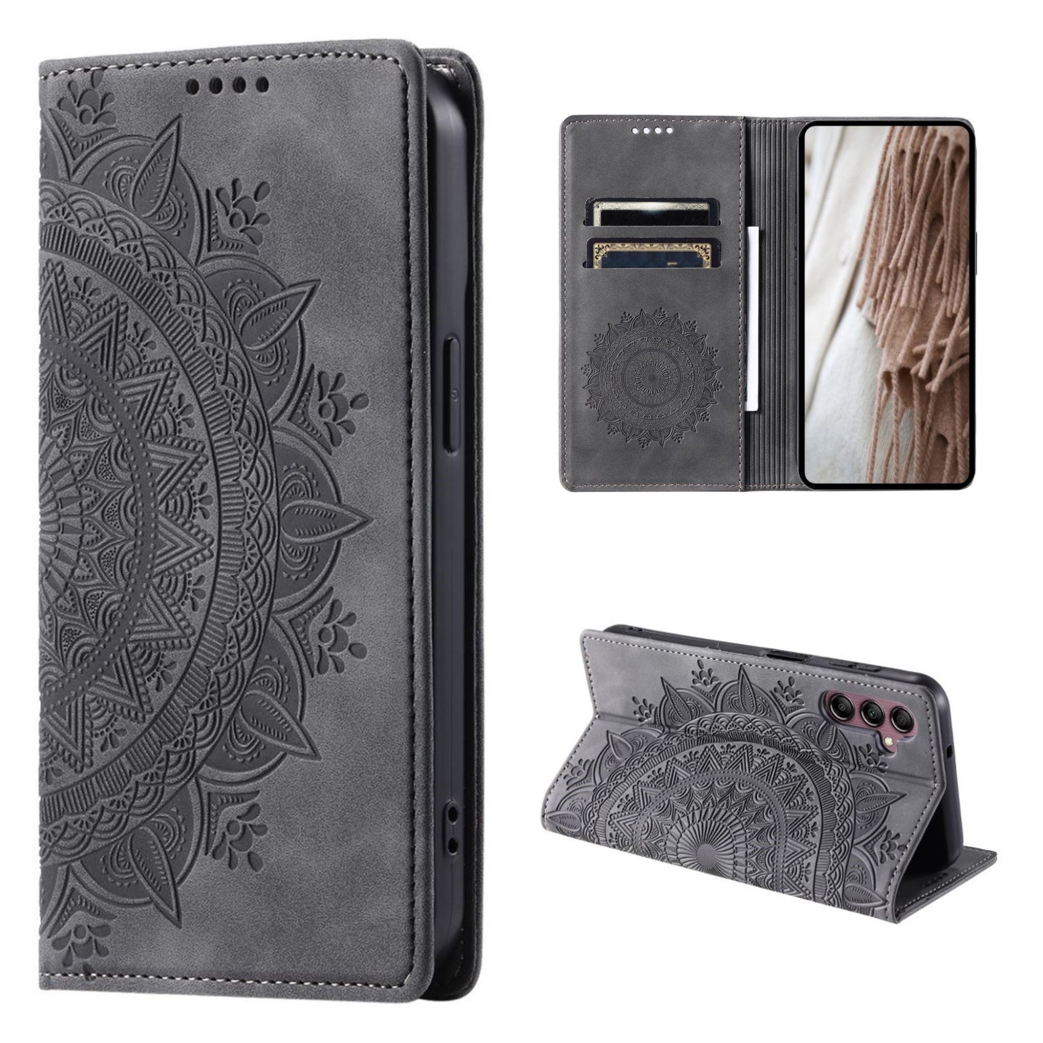 CoverKingz Handyhülle Hülle für Samsung Galaxy A25 5G Handyhülle Flip Case Cover Tasche 16,4 cm (6,5 Zoll), Klapphülle Schutzhülle mit Kartenfach Schutztasche Motiv Mandala