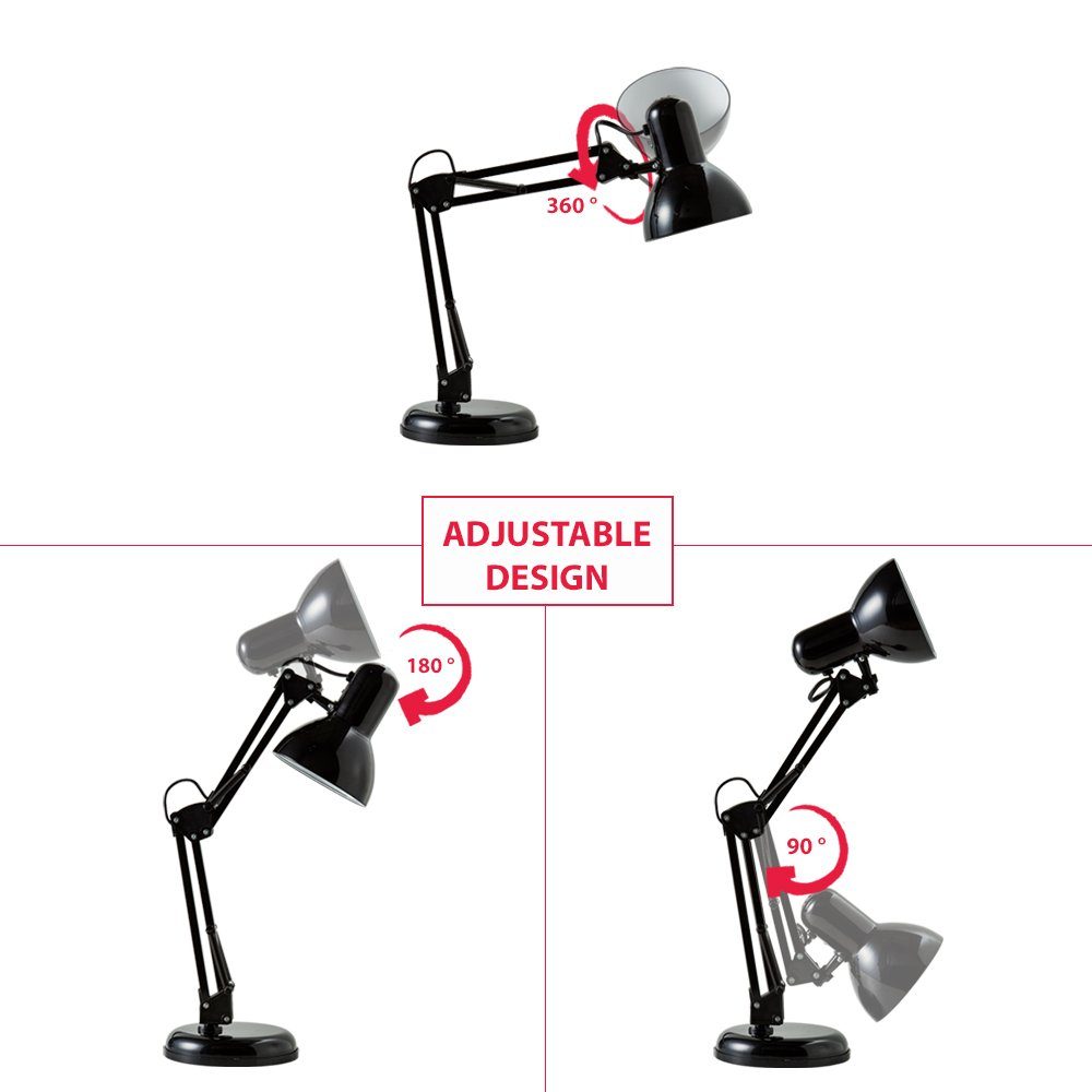 B.K.Licht Tischleuchte Leselampe Schwarz Retro Metall günstig online kaufen