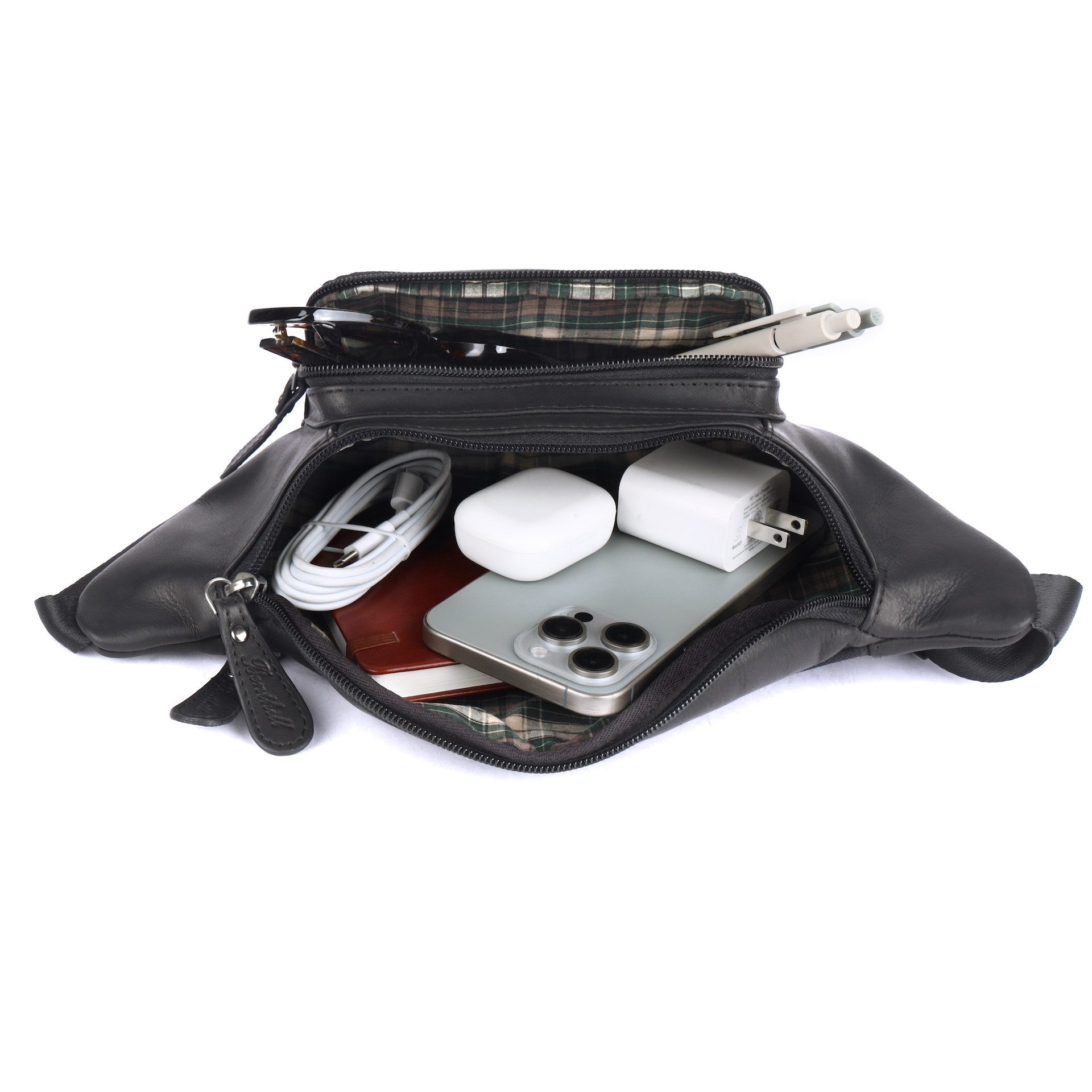 Benthill Gürteltasche Echt Leder Bauchtasche Gürteltasche Wandertasche Hüfttasche Brusttasch, Reißverschlussfach