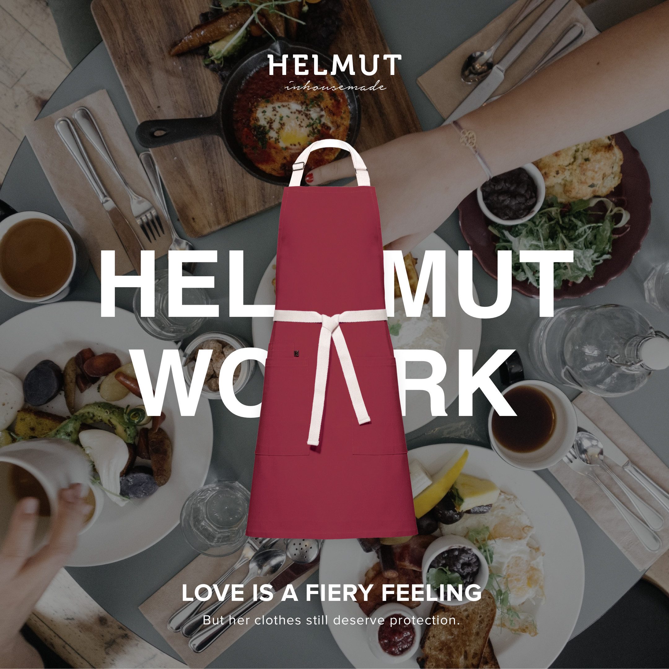 HELMUT Kochschürze Helmut WORK Küchenschürze Premium 100% Baumwolle vegan mit Taschen, (60x80 cm, Profi-Kochschürze für Restaurant Café Gastronomie nachhaltig elegant)