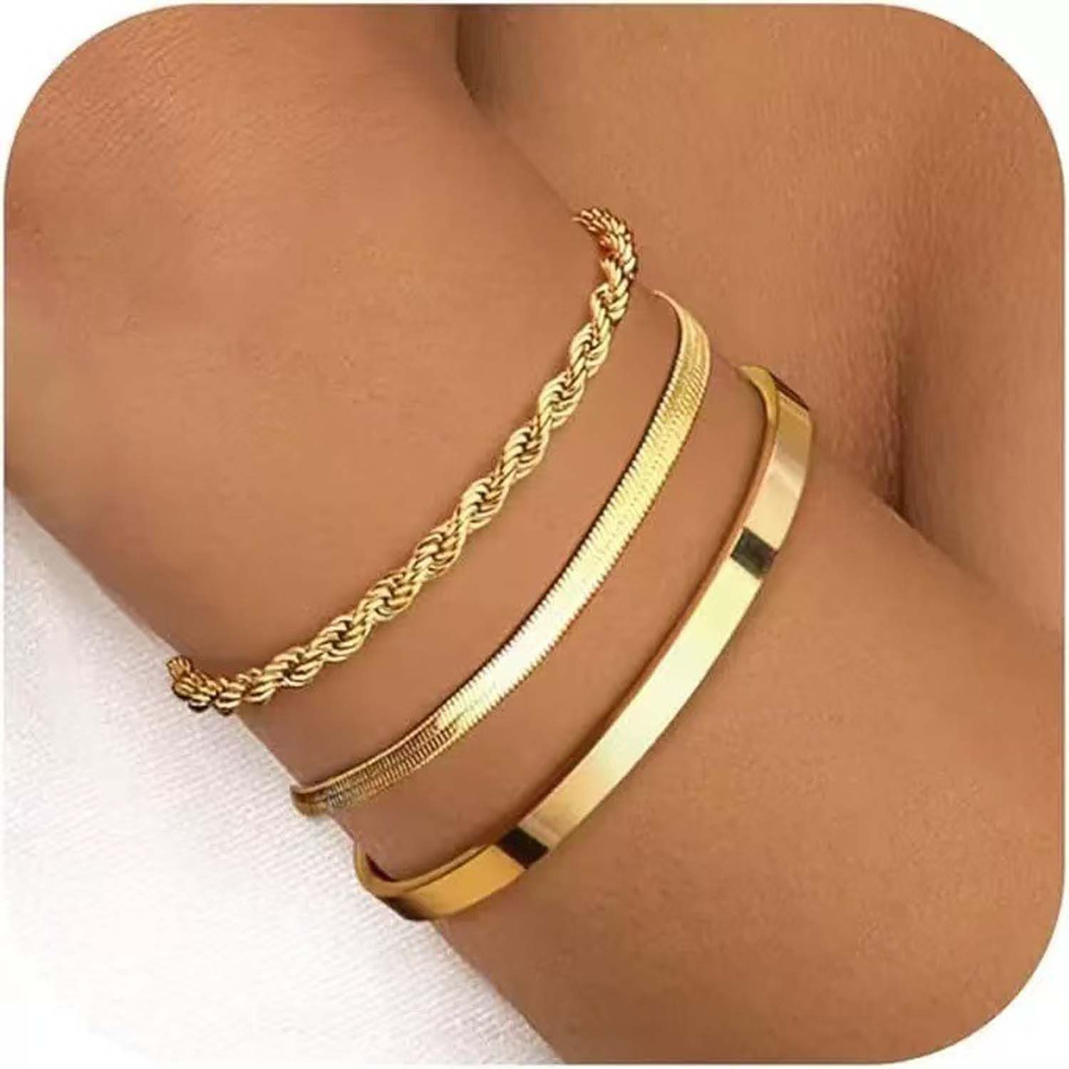 trends for living Ketten und Armband Set Damenarmband-Set, vergoldeter Edelstahl gedrehtes Seilkettenarmband