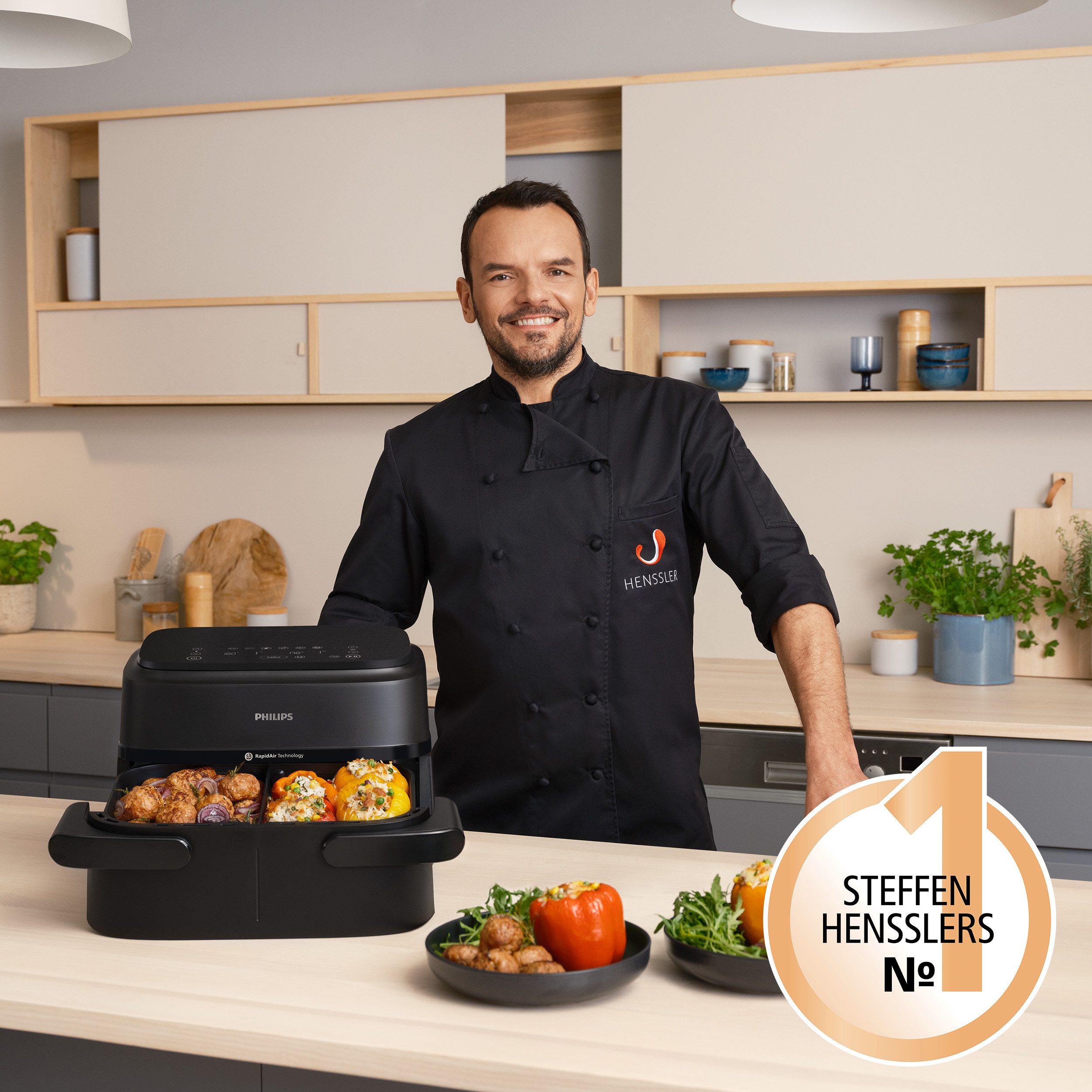 Philips Heißluftfritteuse Airfryer 1000 Flexible Basket NA150/00, zwei Körbe mit 7.1L, 2450 W, RapidAir Technologie und 10 Kochfunktionen, Schwarz – Bild 5 von 5