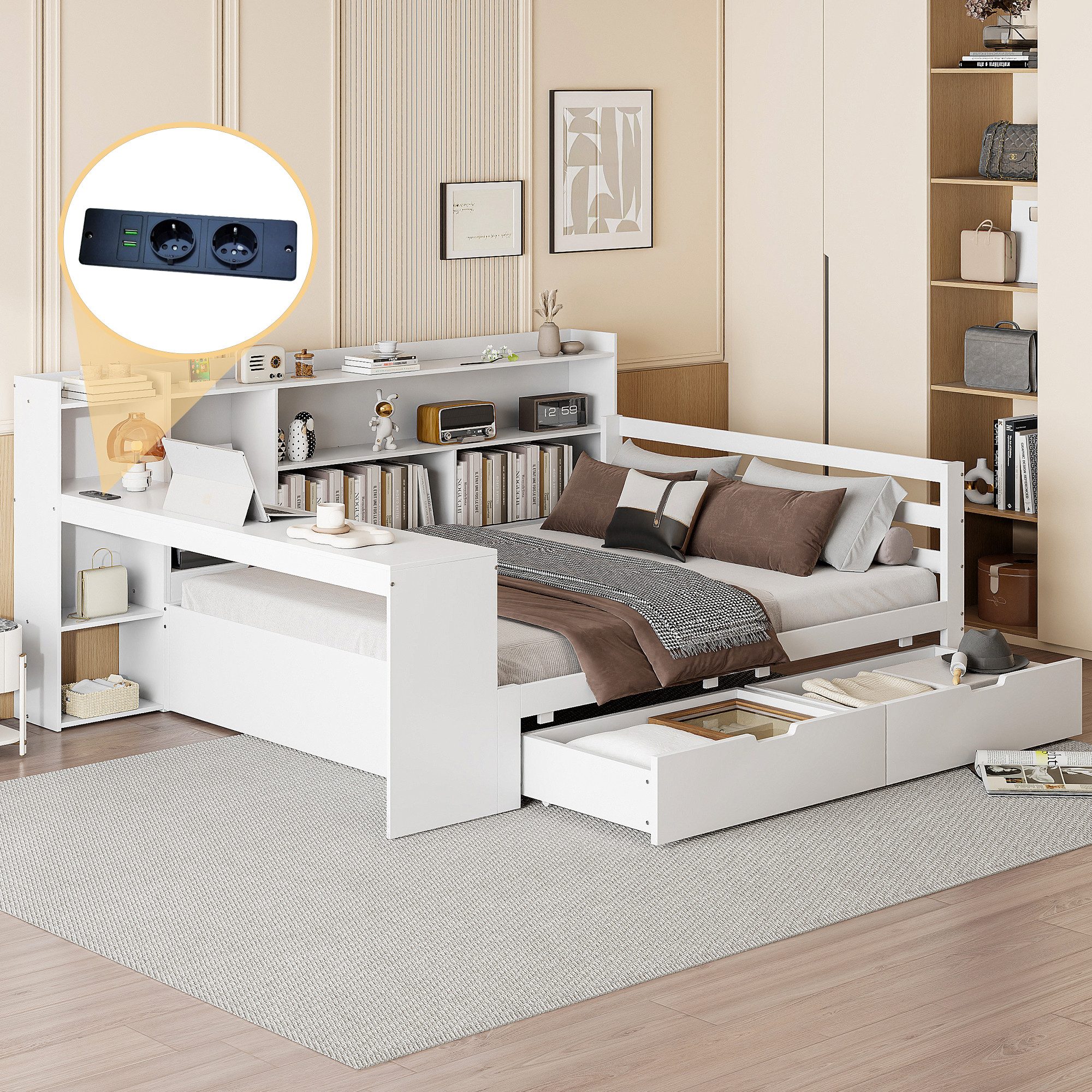 STILVORA Schlafsofa Daybett 140×200 cm Jugendbett mit Steckdose & Schublade günstig online kaufen
