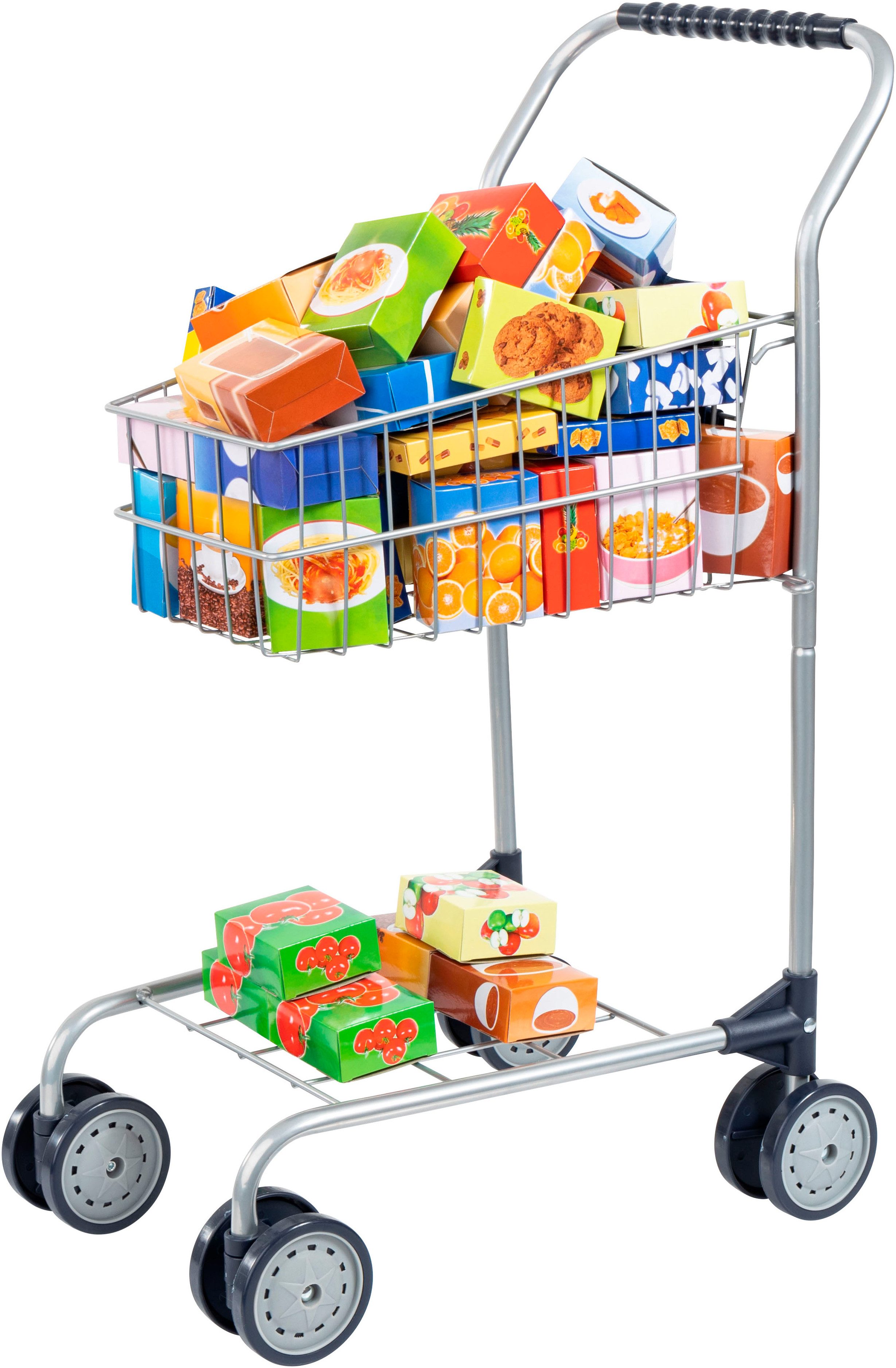 Bayer Spiel-Einkaufswagen, (Set), mit lebensechten Spiellebensmitteln