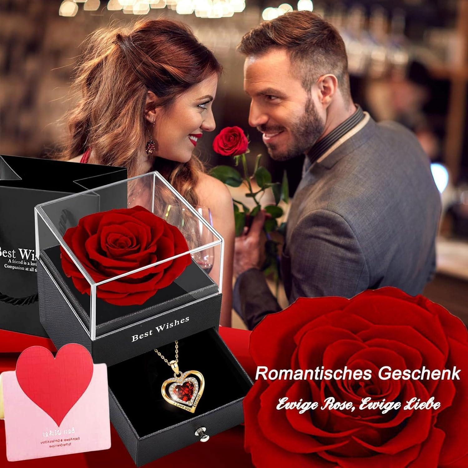 LuxusKollektion Kette und Anhänger Set Rosenbox Ewige Rose Konservierte Blu günstig online kaufen