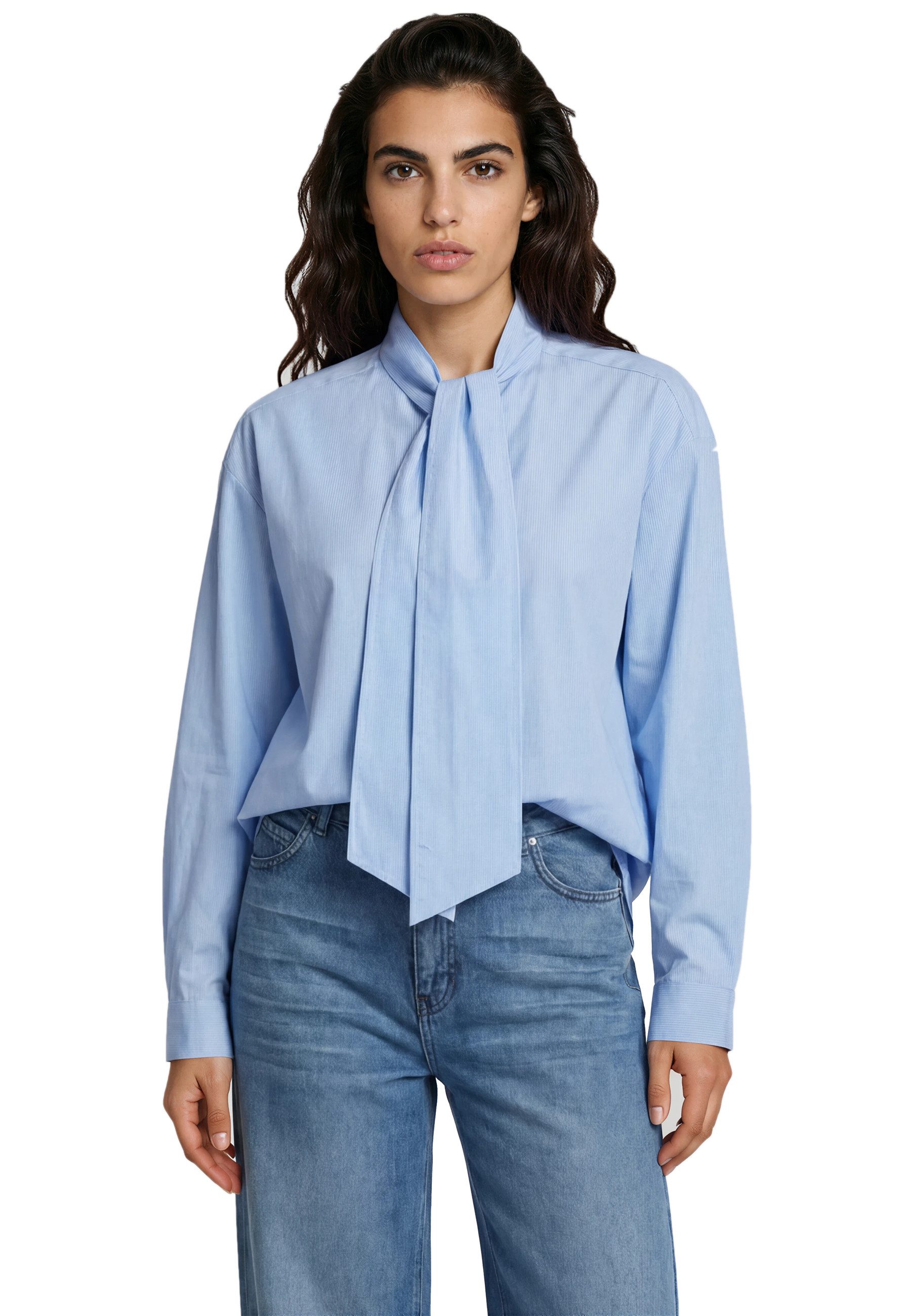 Milano Italy Hemdbluse Milano Italy Bluse mit Bindeschleife – Hellblau (1-tlg)