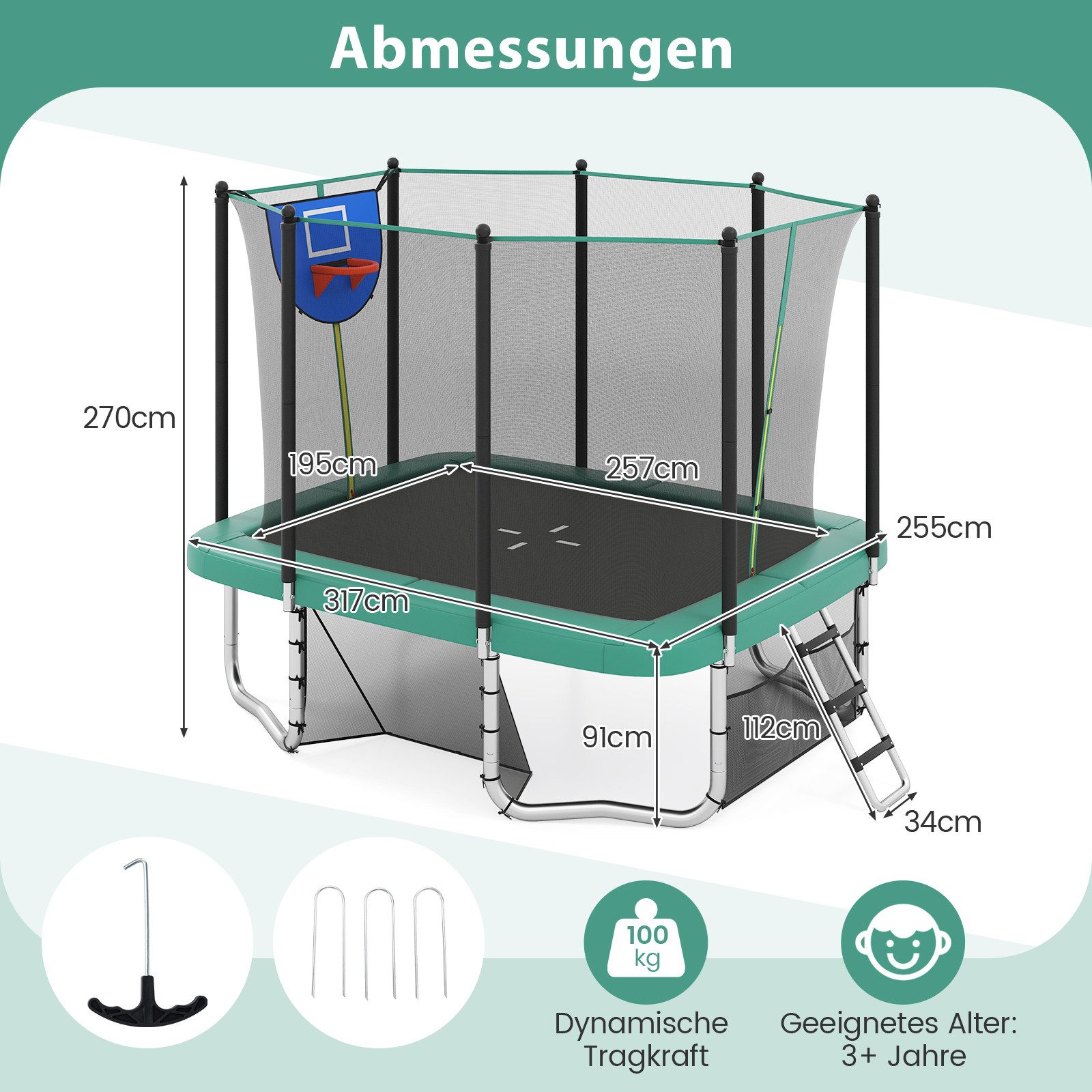 COSTWAY Gartentrampolin, (1 tlg), Trampolin, Kindertrampolin, mit Leiter, Basketballkorb