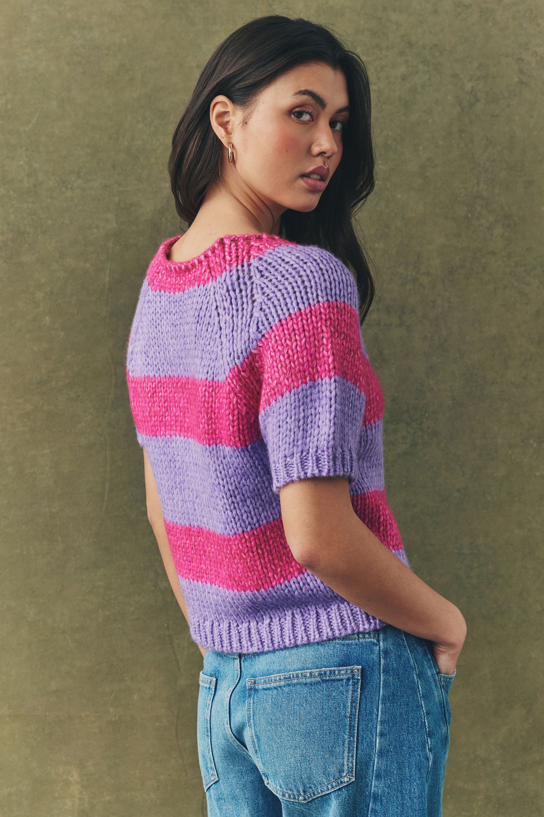 Next Strickpullover Gestreiftes kurzärmeliges Stricktop (1-tlg) günstig online kaufen