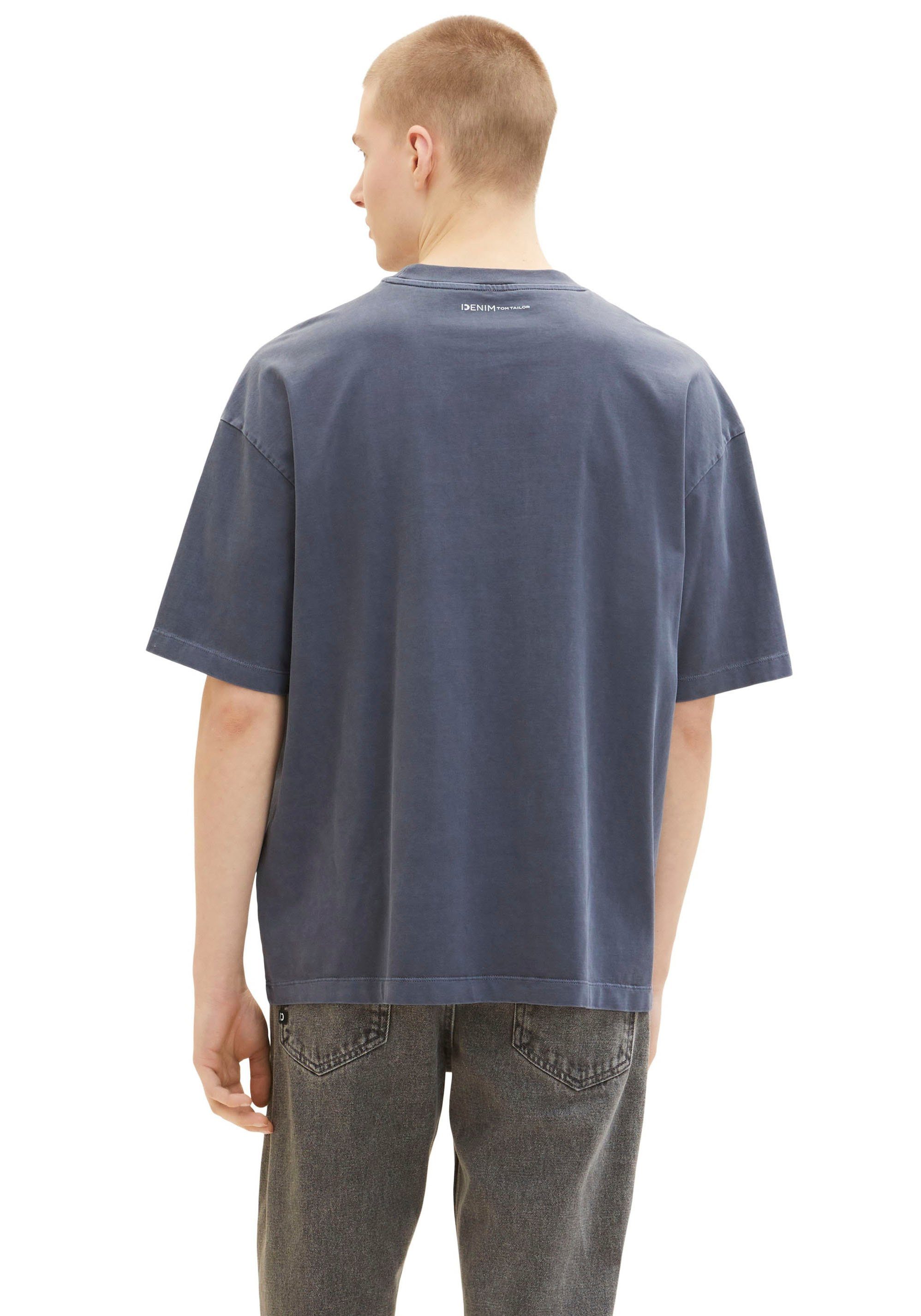 TOM Denim Rundhalsausschnitt Oversize-Shirt TAILOR dunkelblau mit