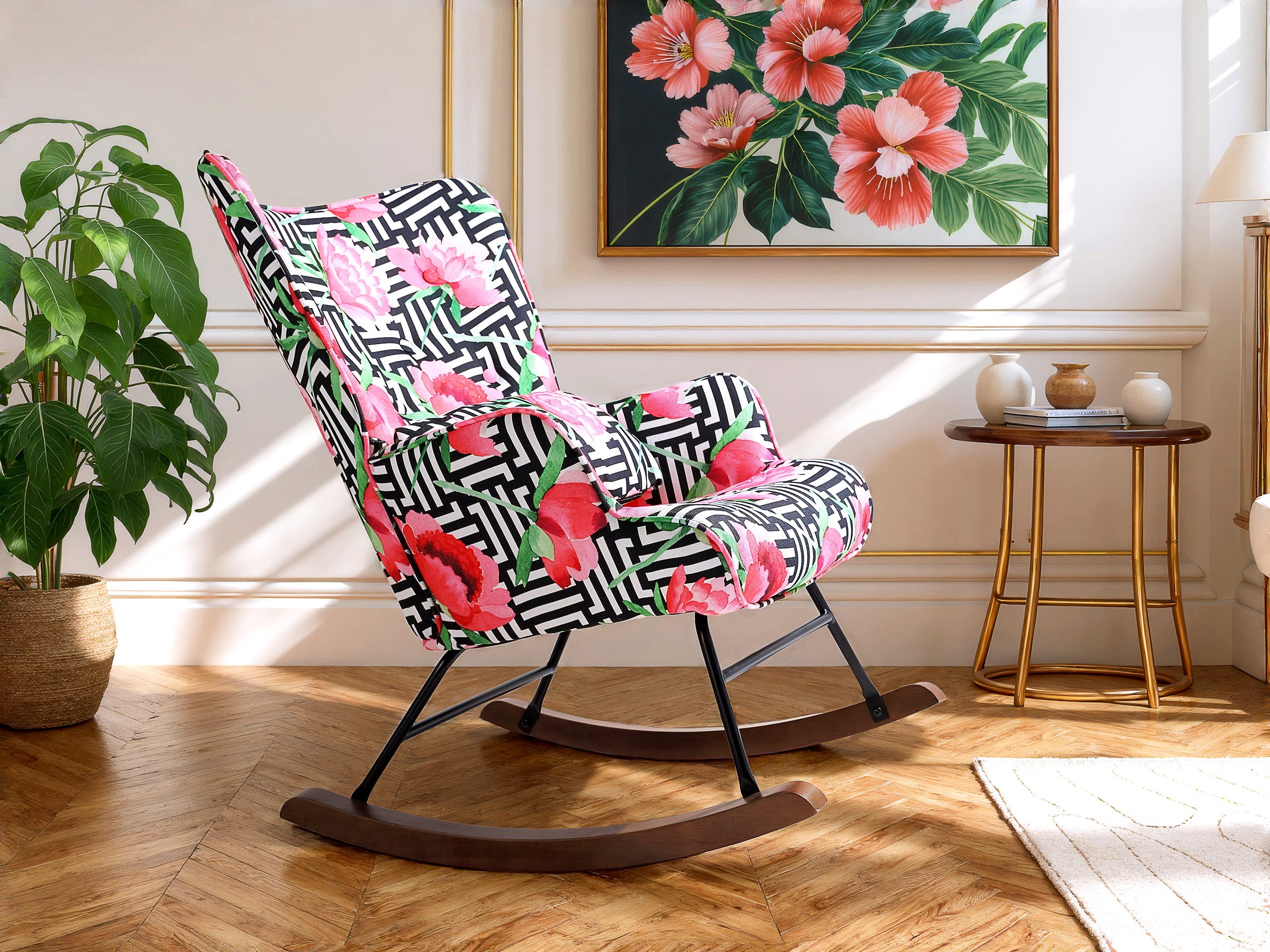 HomeMiYN Schaukelstuhl Schaukelstuhl Patchwork Sessel Schwingsessel günstig online kaufen