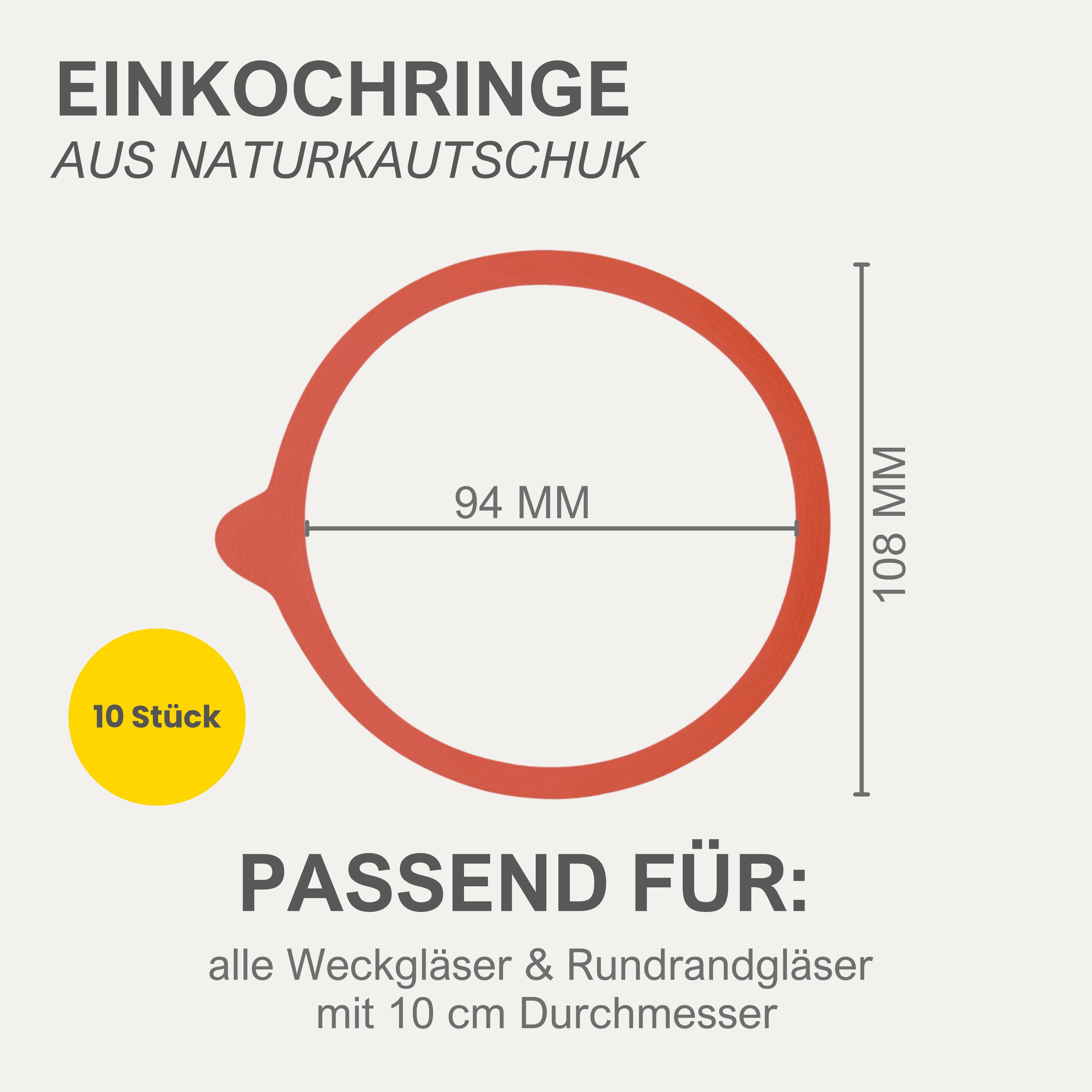 mikken Einkochring Einkochset 10 Weckringe & Metallklammern für Weckgläser Ø10 cm, Passend für Weckgläser / Rundrandgläser Ø 10 cm