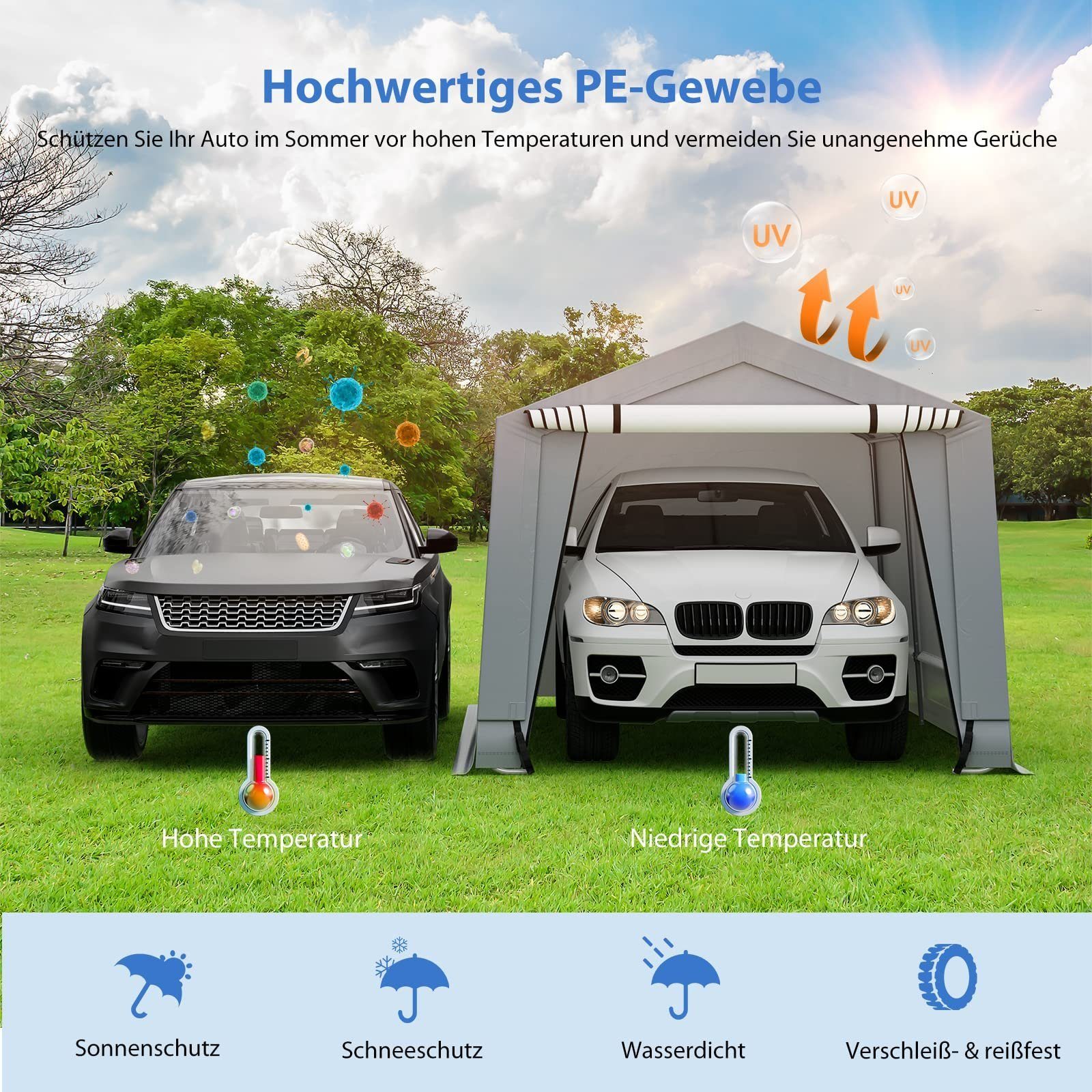 COSTWAY Einzelcarport Garagenzelt, mit Türen, mobile günstig online kaufen
