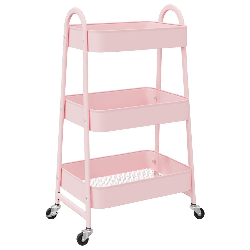 vidaXL Rollwagen Aufbewahrungswagen 3-stöckig Rosa 42x41,5x77 cm Stahl, (1 St)