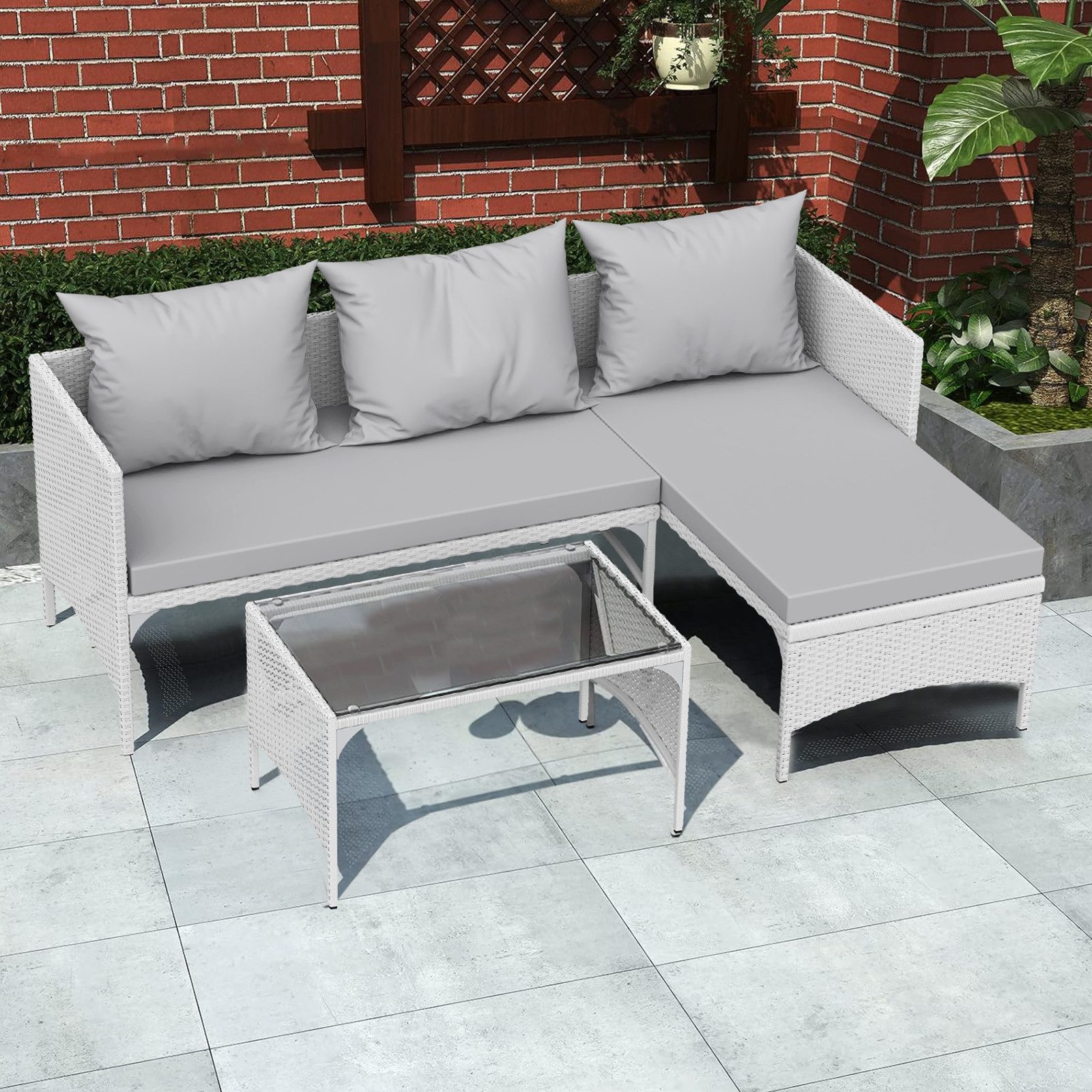 Gywowken Gartenlounge-Set - Gartenmöbel-Set Polyrattan für den Außenbereich, (Set, 2 modulare Sofas * 1 1 zusätzliches Einzelmodul * 1, Couchtisch * 1), mit 2 modulare Sofas, 1 zusätzliches Einzelmodul, 1 Couchtisch