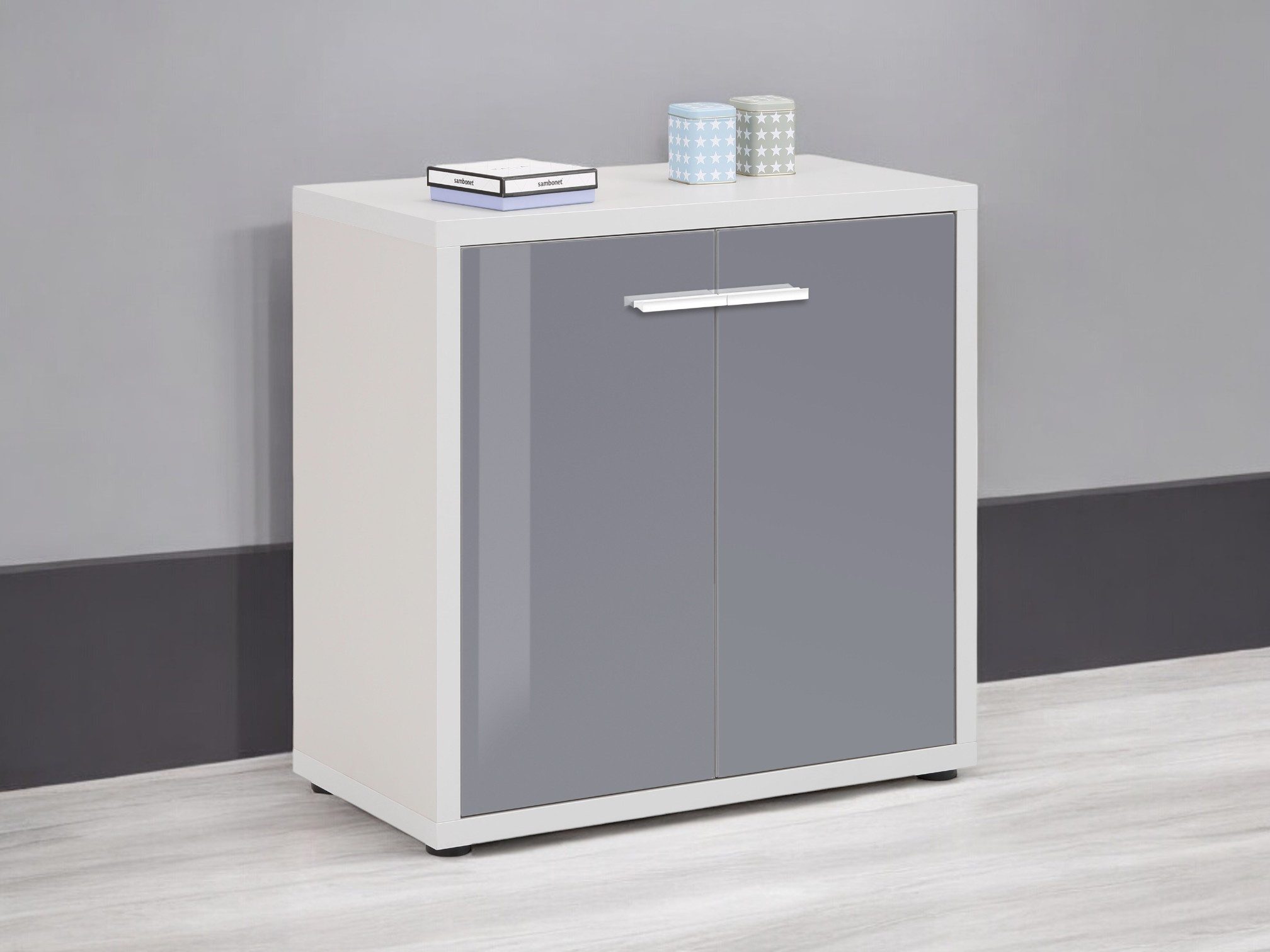 Maja Möbel Kommode 1680 SET+ (Korpus platingrau - Front Grauglas)