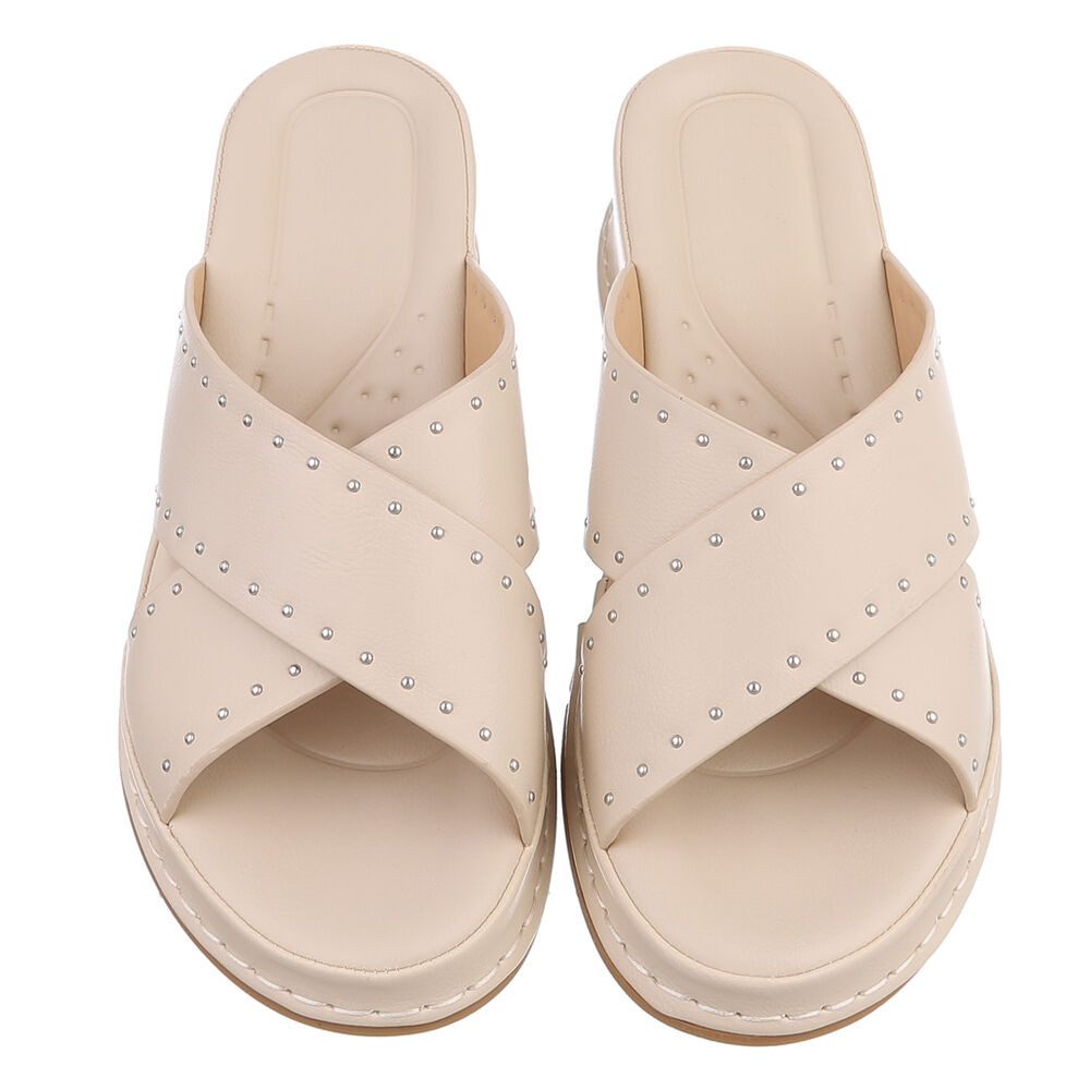 Ital-Design Damen Pantolette mit Nieten und Keilsohle Plateausandaletten (91971081) Keilabsatz/Wedge Keilsandaletten in Beige – Bild 4 von 5
