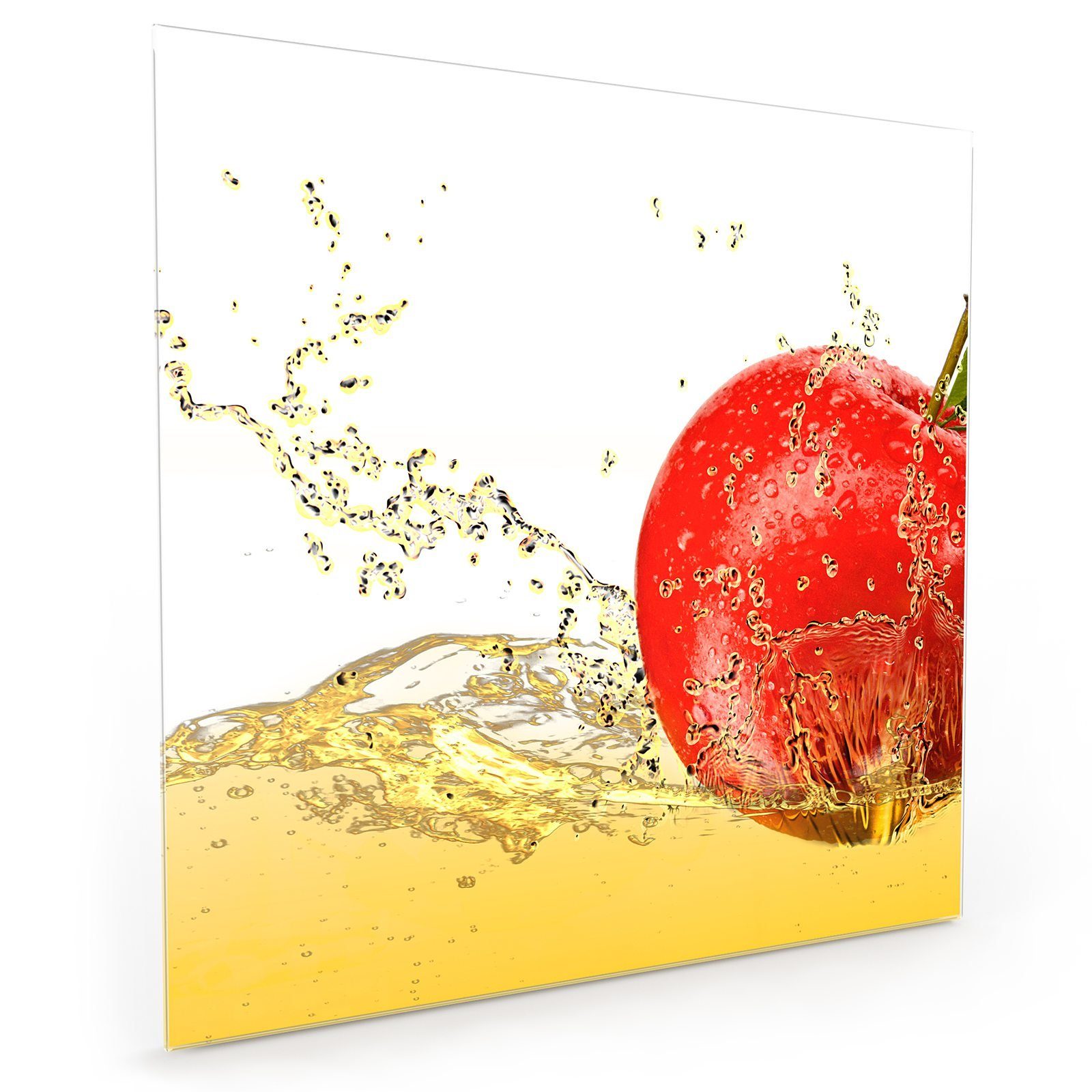 Primedeco Küchenrückwand Küchenrückwand Spritzschutz Glas Apfel Motiv mit Saft im