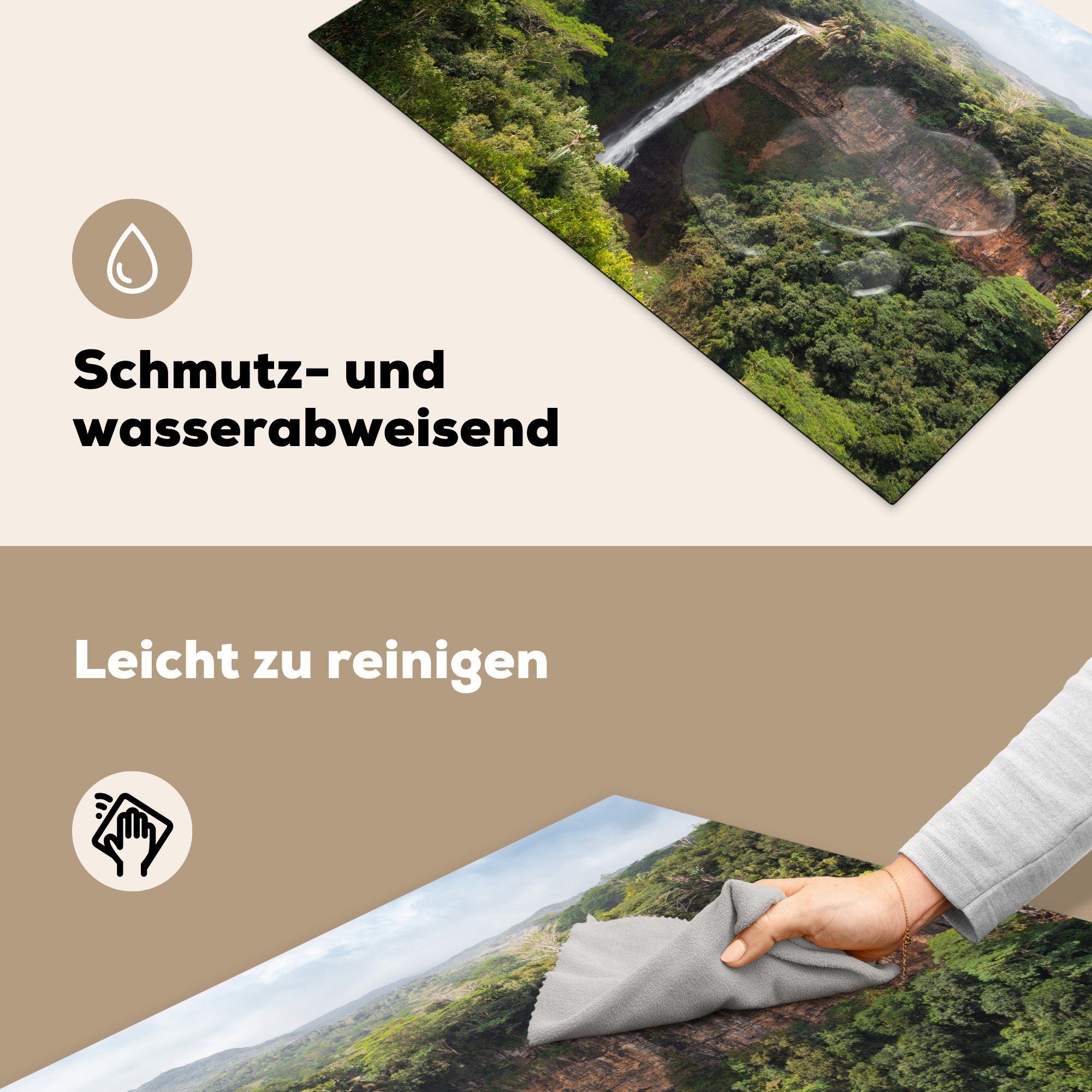 Vinyl, tlg), 81x52 MuchoWow Wasserfall Induktionskochfeld küche, Ceranfeldabdeckung - Herdblende-/Abdeckplatte Schutz Regenwald, die Tropisch (1 für - cm,