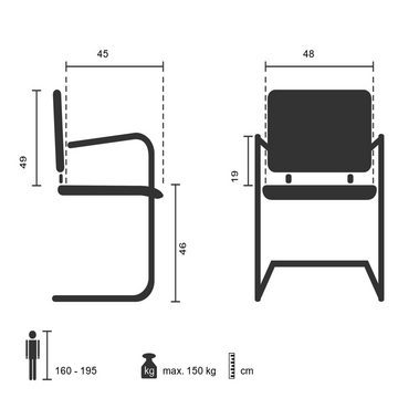 hjh OFFICE Freischwinger Freischwinger INVENTOR V Stoff mit Armlehnen, Stuhl, Esszimmerstuhl, Besucherstuhl, Schwingstuhl