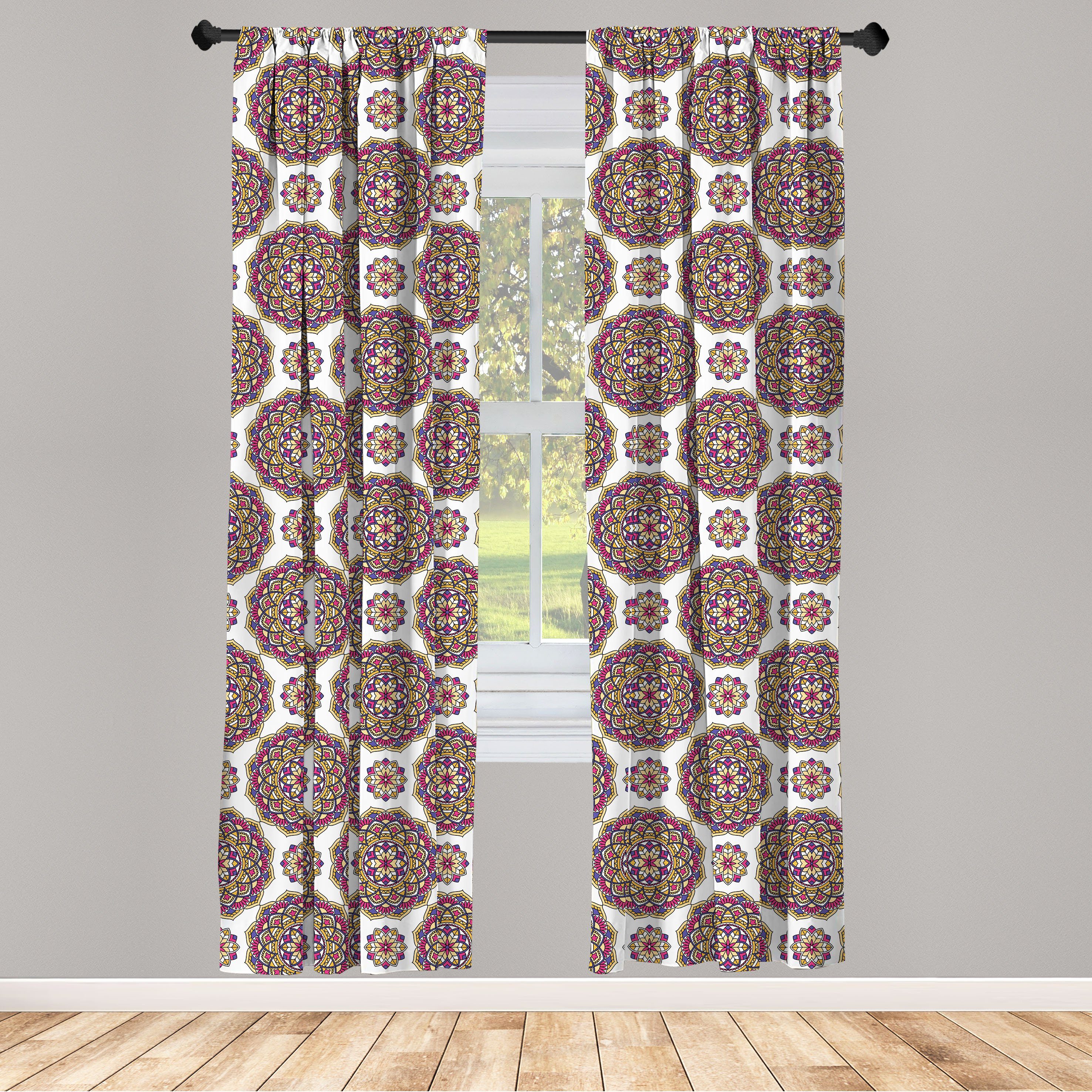 Gardine Vorhang für Wohnzimmer Schlafzimmer Dekor, Abakuhaus, Microfaser, orientalisch Mandala-Blumen-Muster