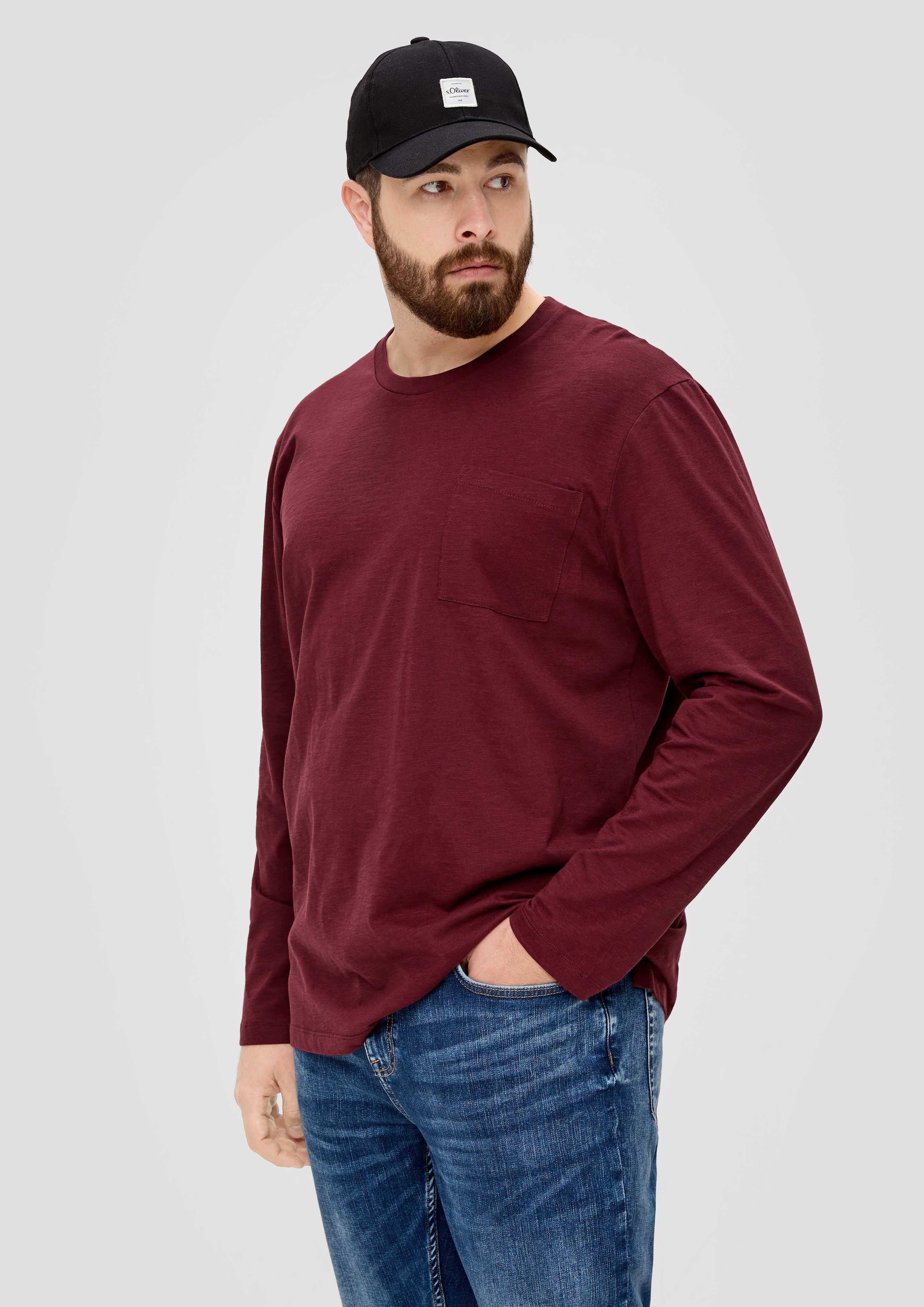 s.Oliver Langarmshirt Longsleeve mit bordeaux Flammgarnstruktur