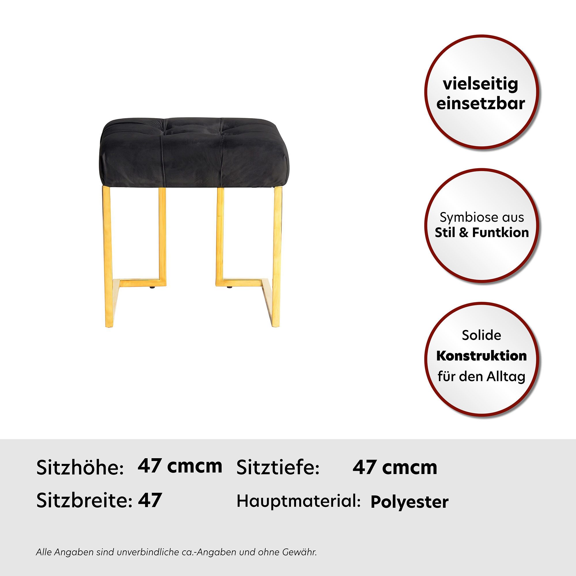 Kayoom Sitzhocker Hocker Rare, Edler Touch durch goldenes Gestell (1 St), eckig, samtweich, gesteppt, mit Zierknöpfen, Edelstahlgestell