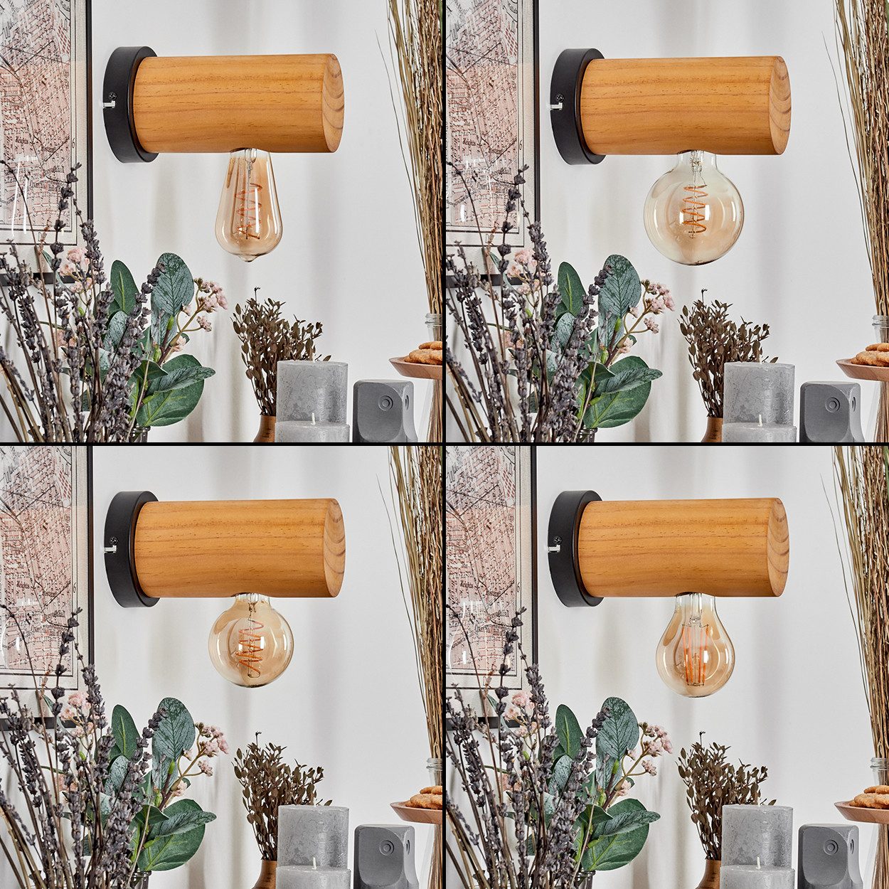 hofstein Wandleuchte Wandlampe aus Metall/Holz in Schwarz/Braun, ohne Leuchtmittel, Leuchte im modernen / skandinavischen Design mit Holzbalken, E27