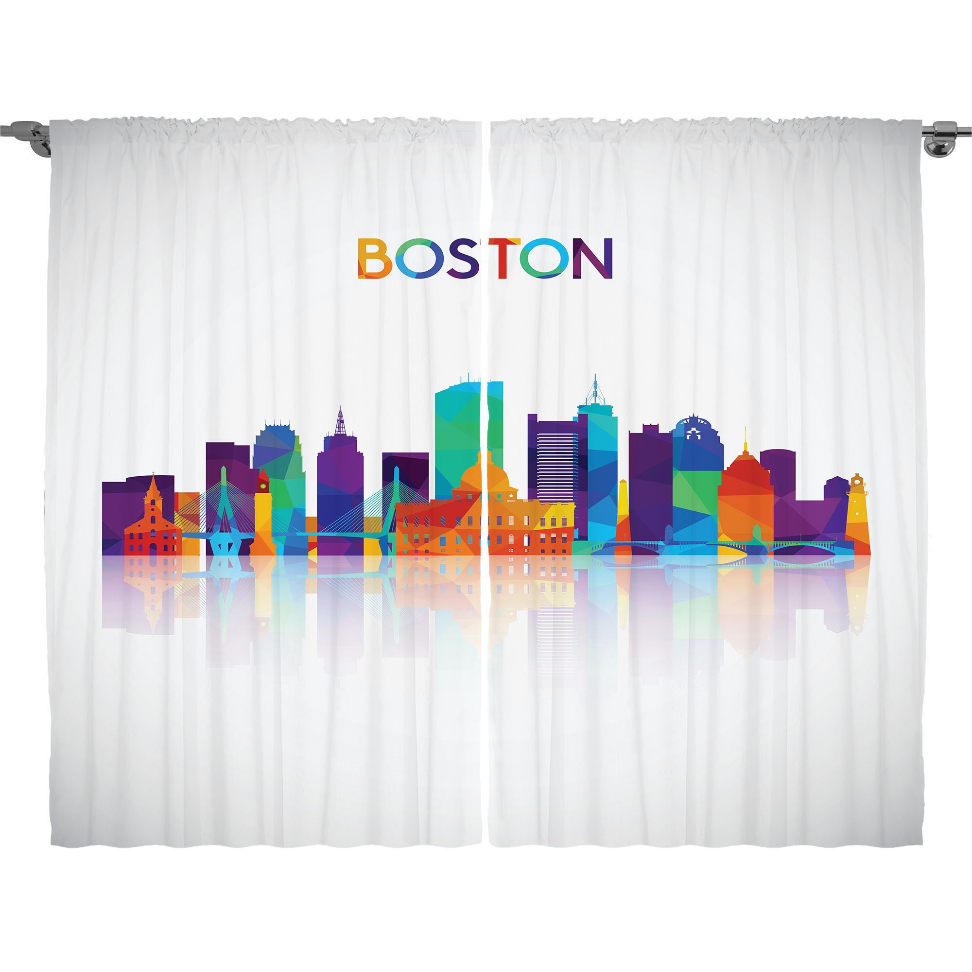 Abakuhaus Gardine Schlafzimmer Kräuselband Vorhang mit Schlaufen und Haken, Boston Stadt-Skyline-Silhouette