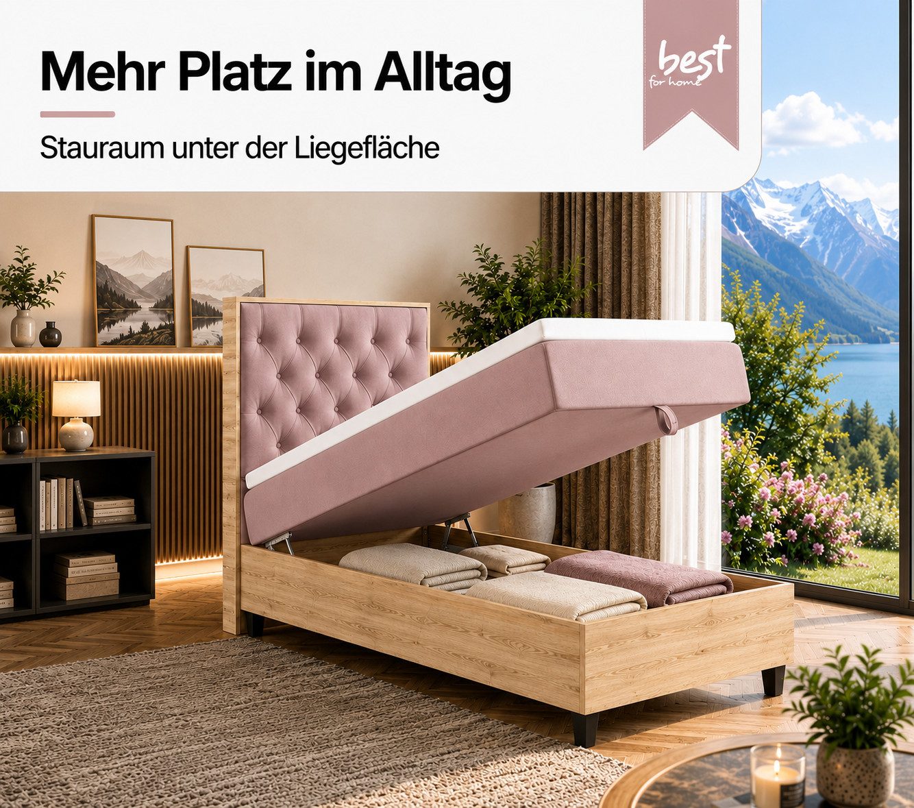 Best for Home Boxspringbett Einzelbett Trinity K-14 Single mit Bettkasten & Komfort Topper H3 (Bett, Polsterbett mit Stauraum, Jugendbett, Kinderbett versch. Größen, 3-St., 70x200 80x200 90x200 100x200 cm), Verschiedene Liefermöglichkeiten, TOP Preis-Leistungs-Verhältnis