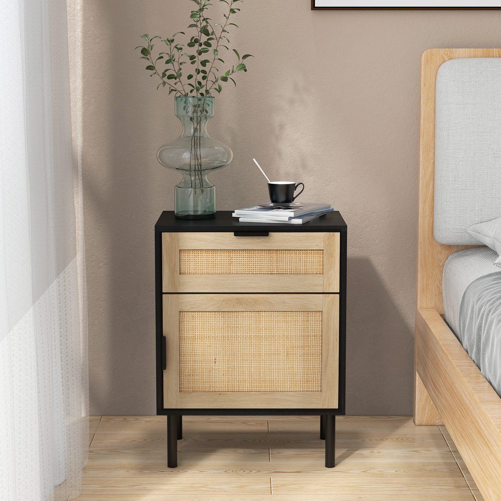 COSTWAY Nachttisch (2-St), Rattan Beistelltisch, Sofatisch, mit Schublade & günstig online kaufen