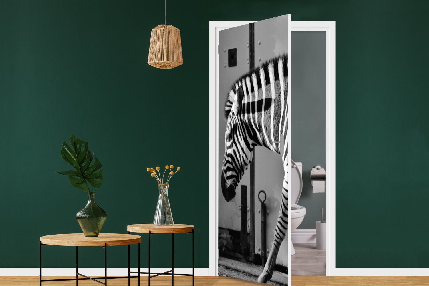 MuchoWow Türtapete (1 - Tür Türaufkleber, Matt, für Wand und St), Schwarz - Zebra weiß, cm 75x205 Tür, - bedruckt, - Tiere Fototapete